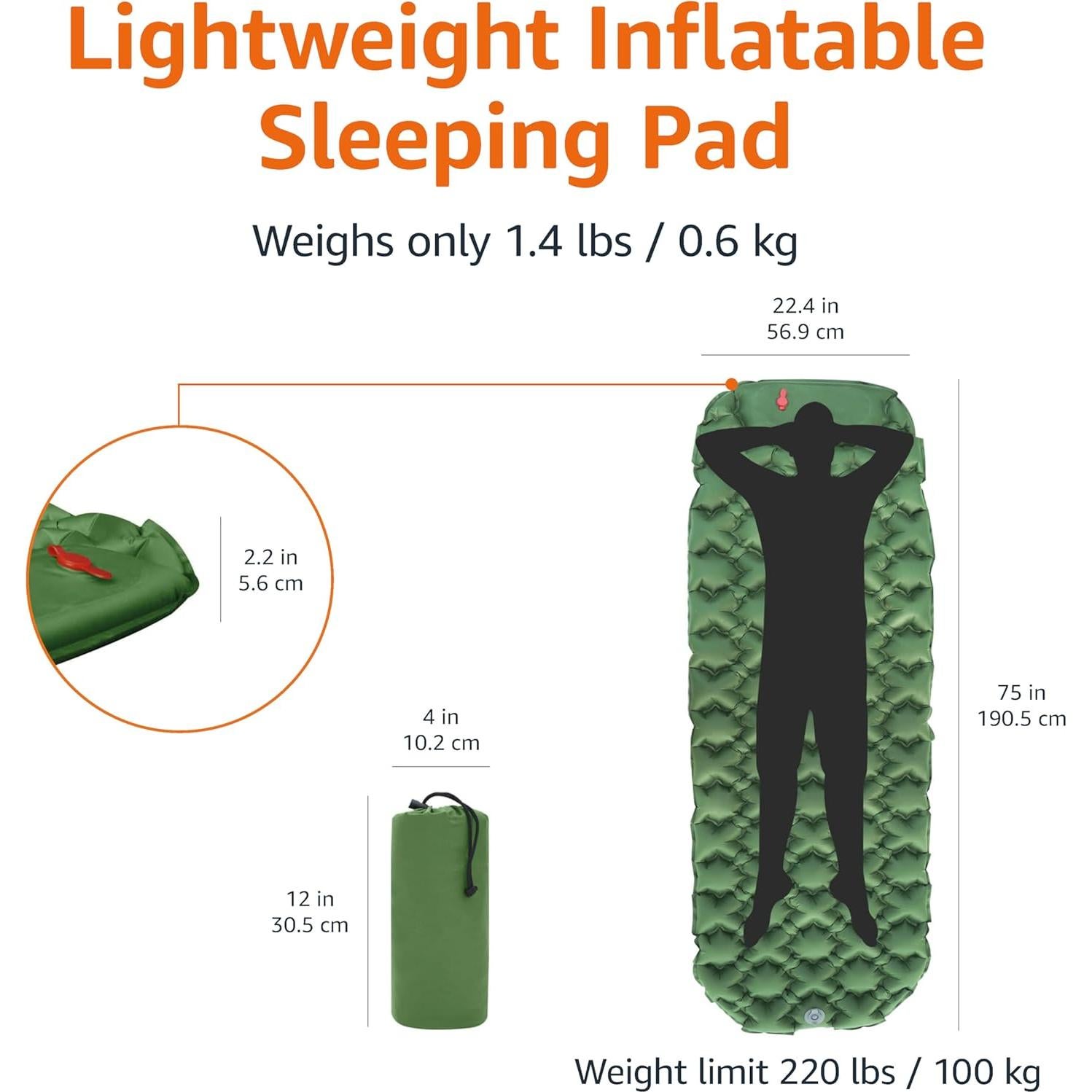 Almohadilla de Camping Amazon Basics Ultraligera Verde Oliva