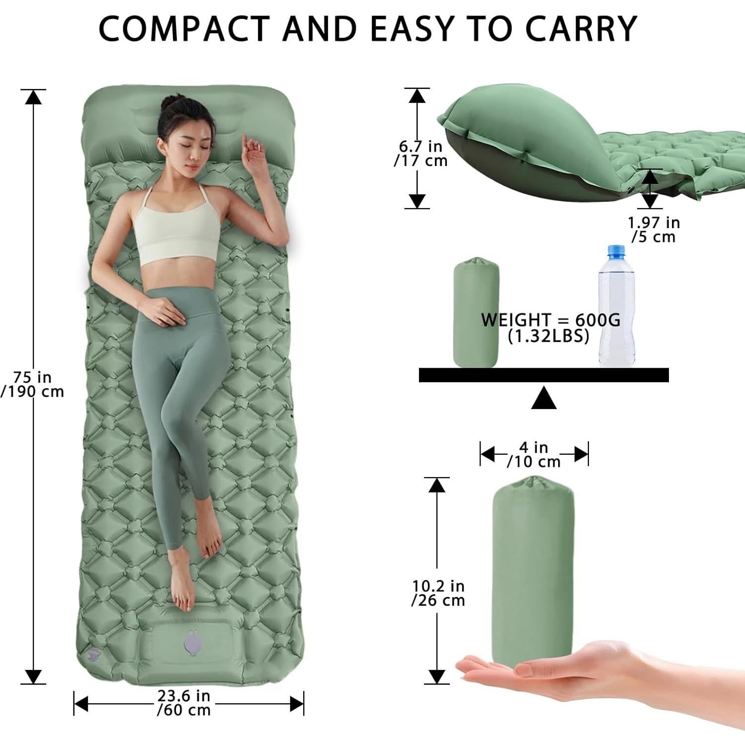 Colchón Inflable MEI&CO Individual Verde con Almohada y Bomba