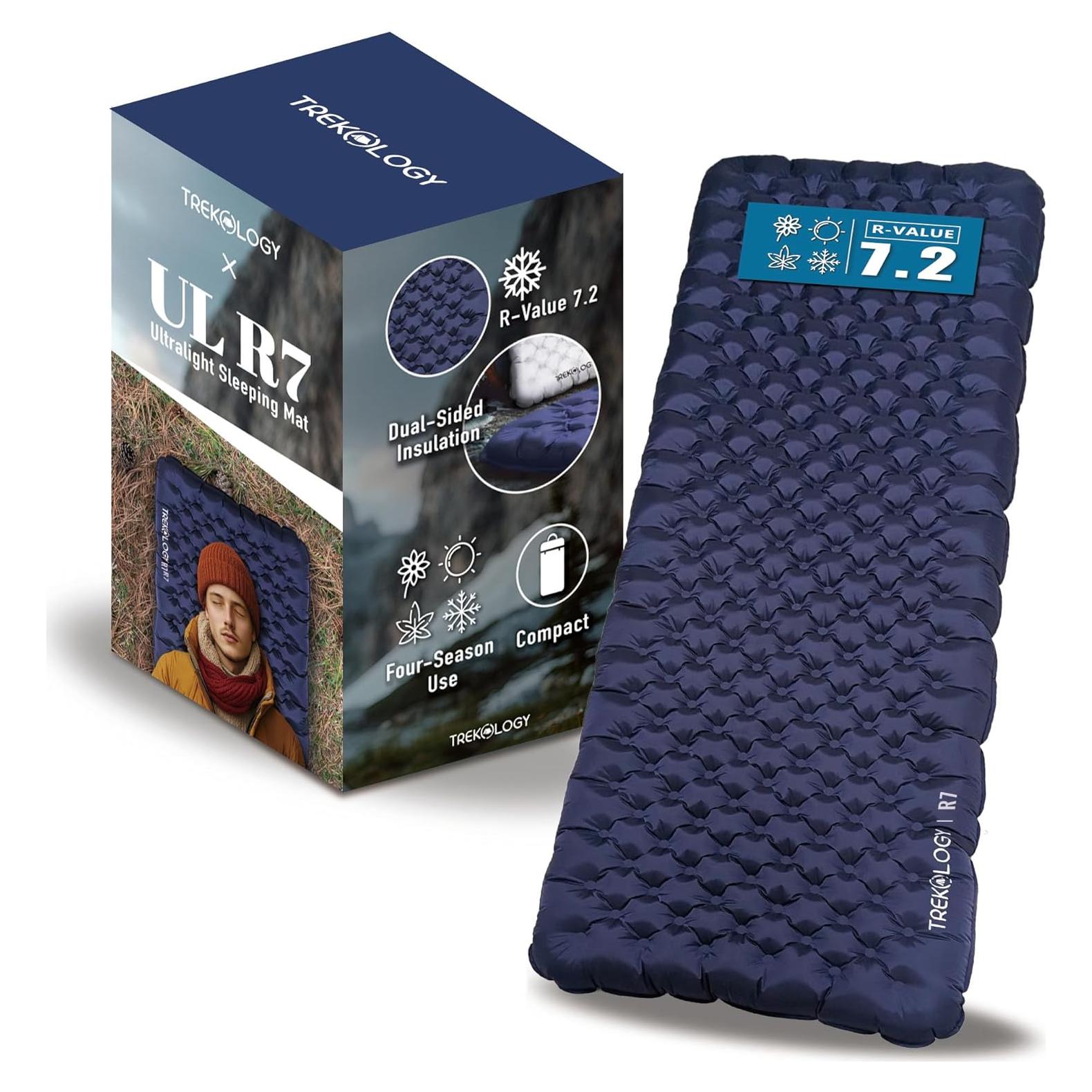 Colchón de Camping TREKOLOGY UL R7 - 180x60 cm, 10 cm Grosor, 7.2 R-Value