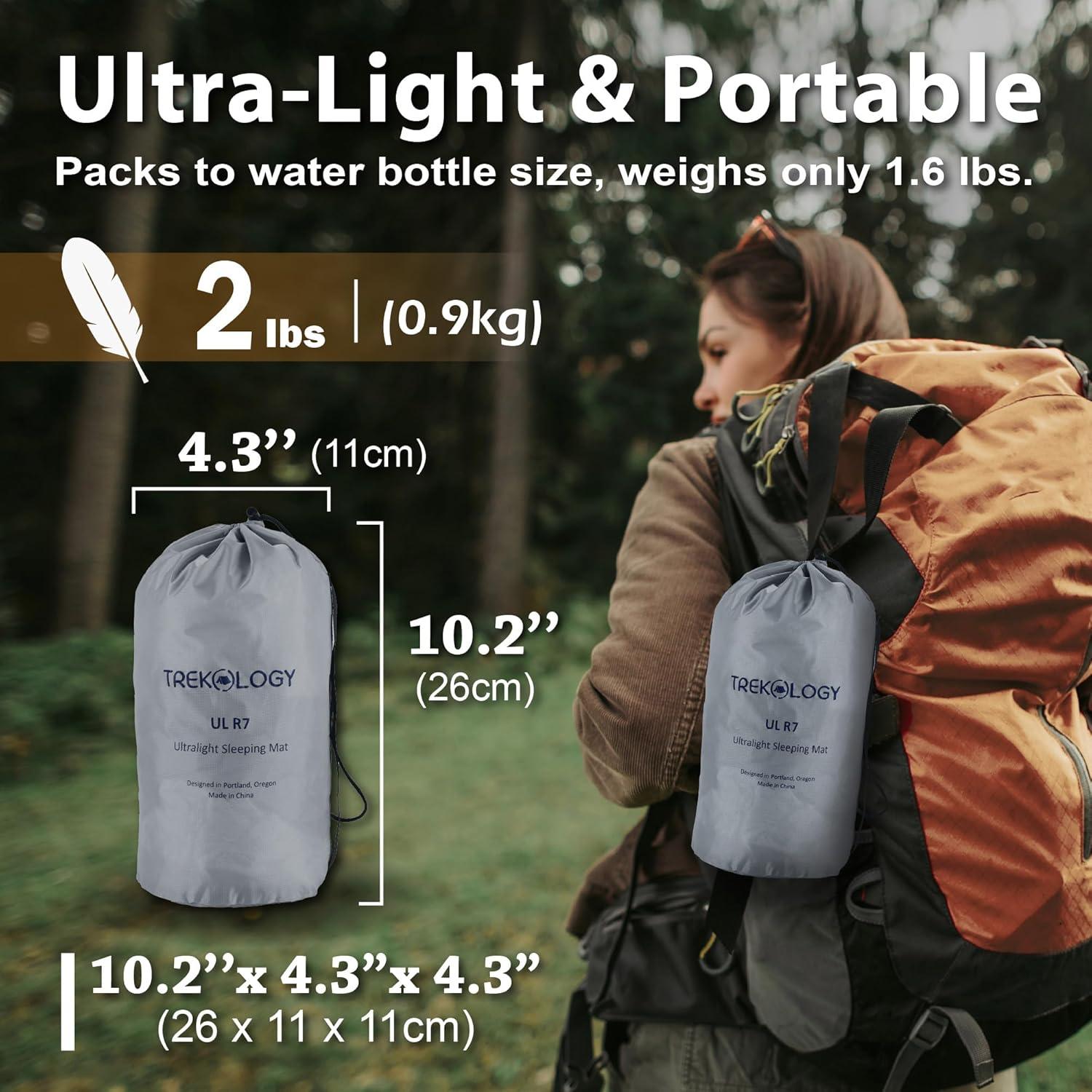 Colchón de Camping TREKOLOGY UL R7 - 180x60 cm, 10 cm Grosor, 7.2 R-Value