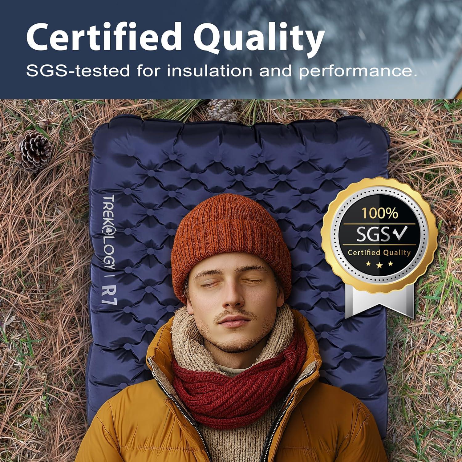 Colchón de Camping TREKOLOGY UL R7 - 180x60 cm, 10 cm Grosor, 7.2 R-Value