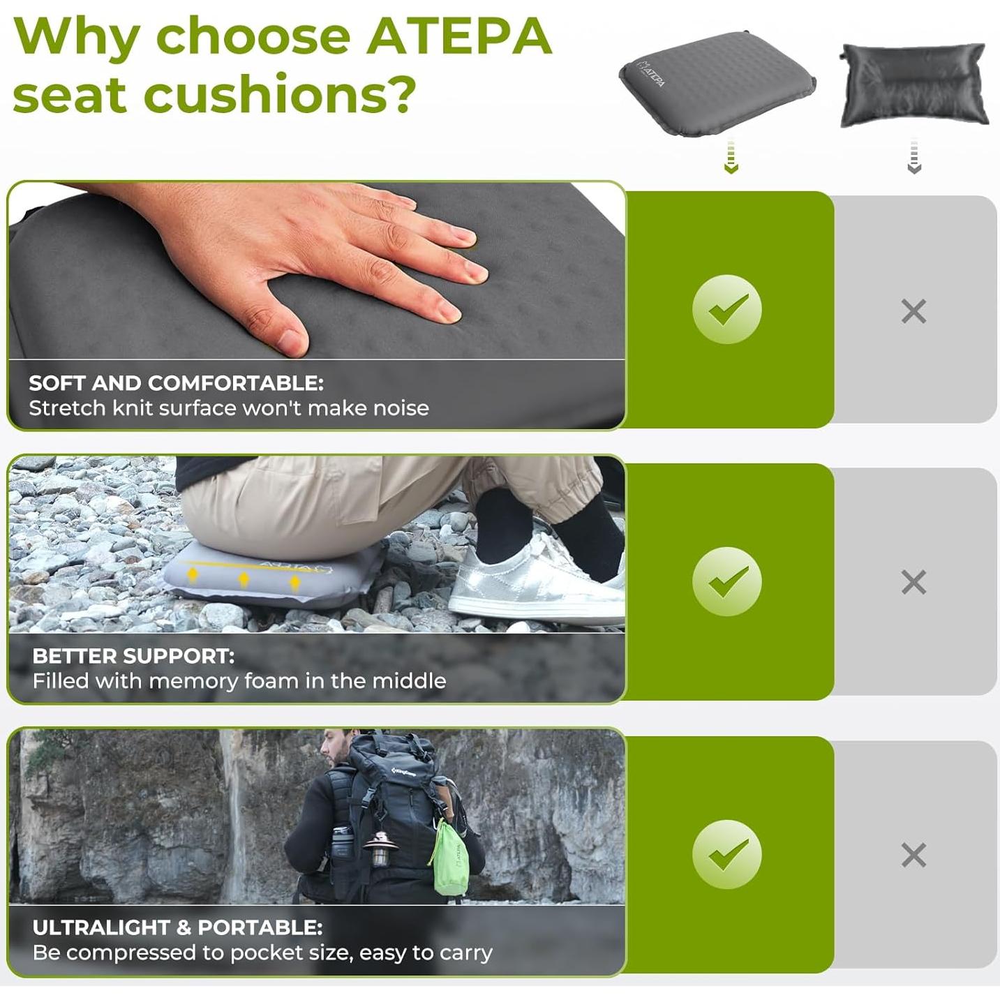 Cojín Inflable Autoinflable ATEPA 38x28 cm para Camping