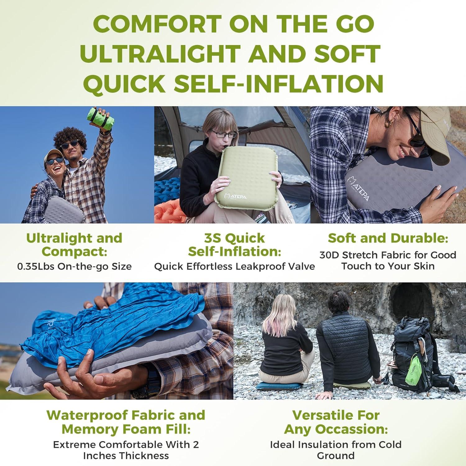 Cojín Inflable Autoinflable ATEPA 38x28 cm para Camping