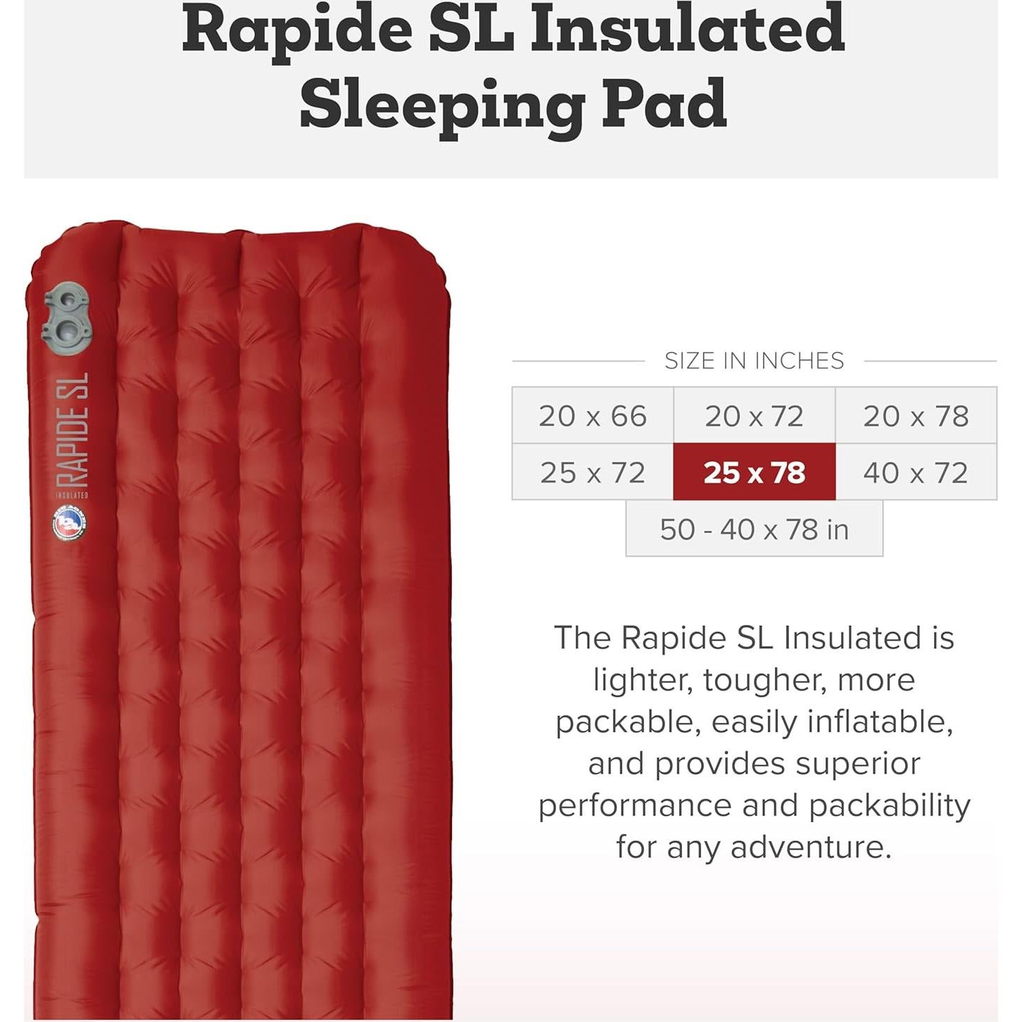 Colchón Inflable Aislado Big Agnes Rapide SL 25x198 cm Naranja