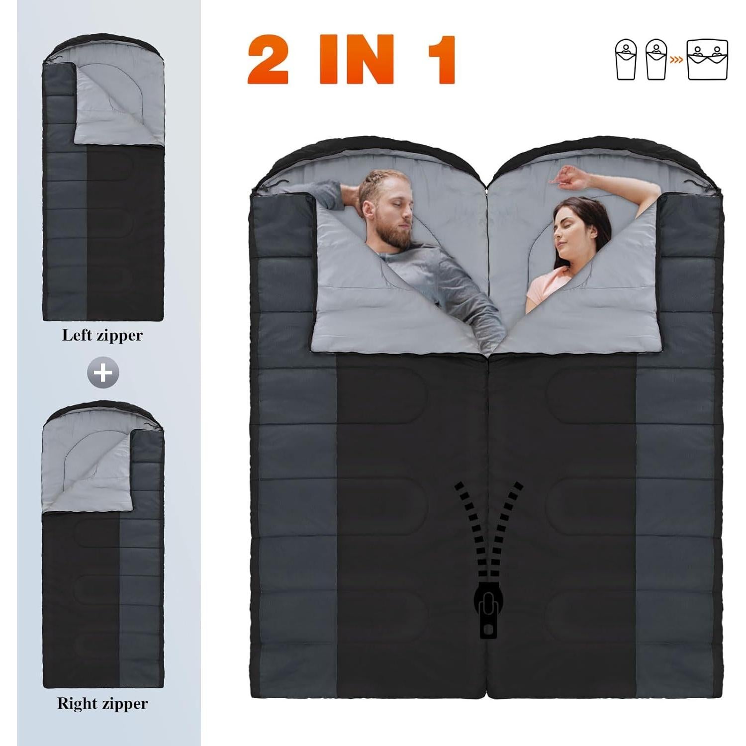 Saco de Dormir Impermeable WKFAMOUT 10 Grados XL para Camping