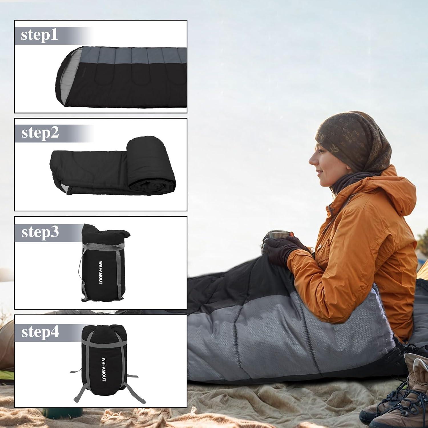 Saco de Dormir Impermeable WKFAMOUT 10 Grados XL para Camping