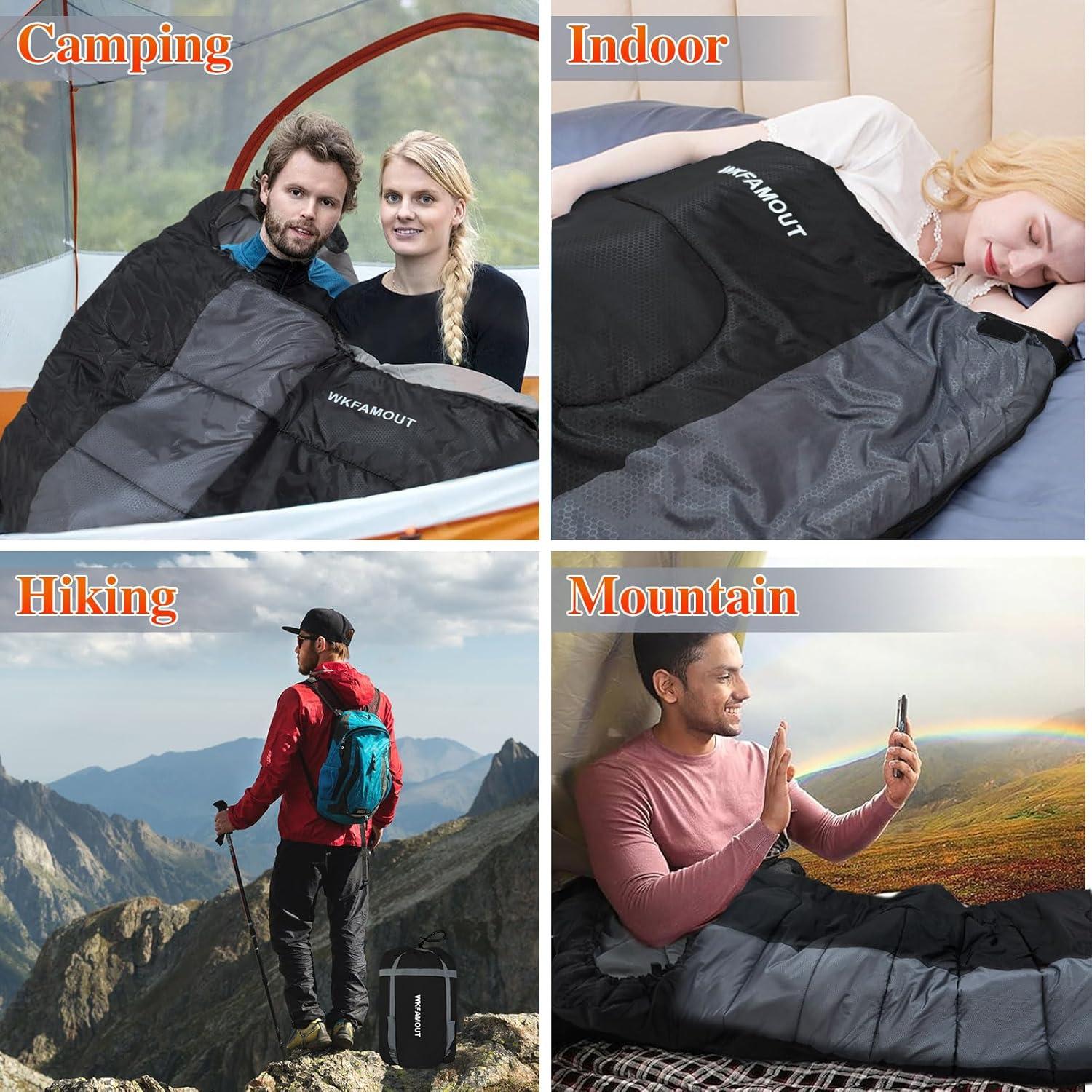Saco de Dormir Impermeable WKFAMOUT 10 Grados XL para Camping