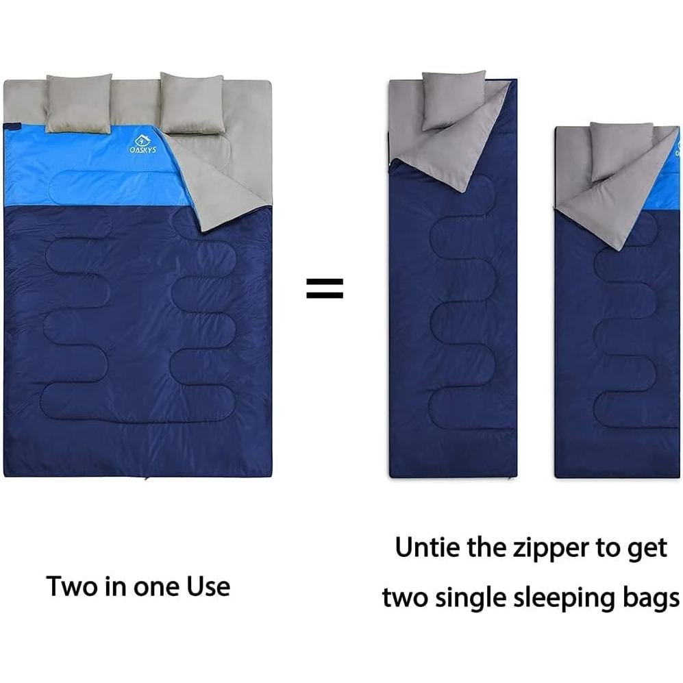 Saco de Dormir Doble Oaskys XL Impermeable para 2 Personas