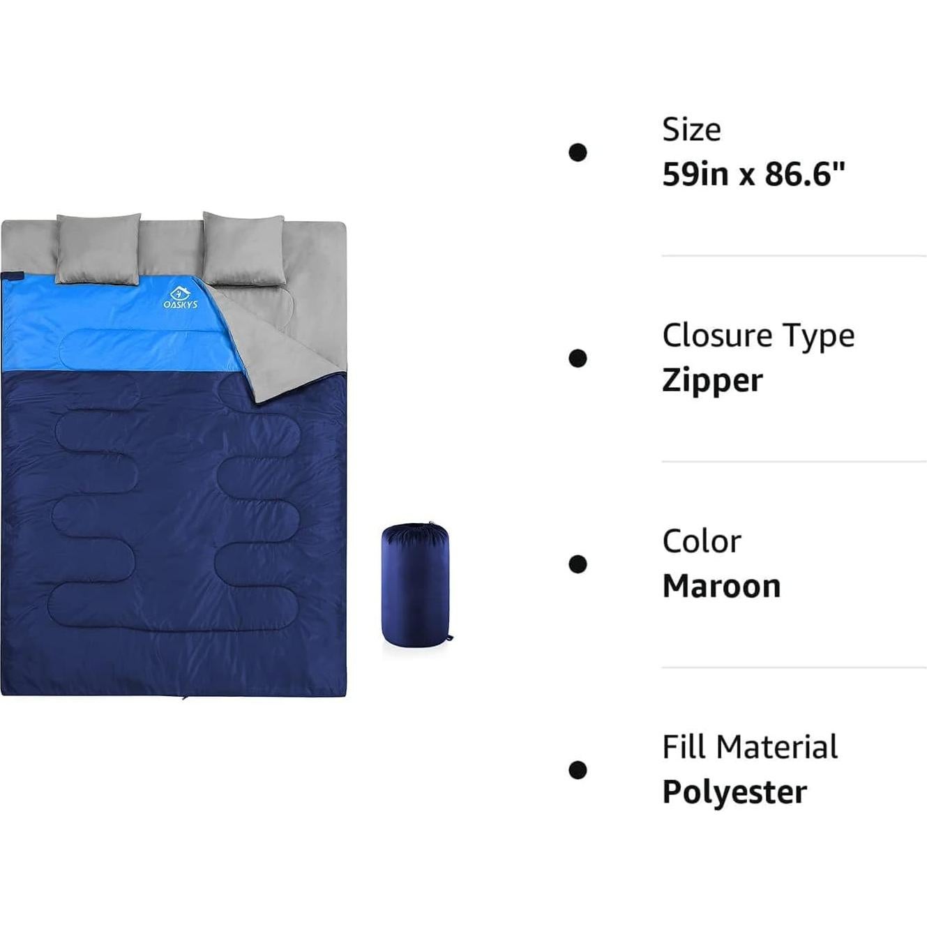 Saco de Dormir Doble Oaskys XL Impermeable para 2 Personas