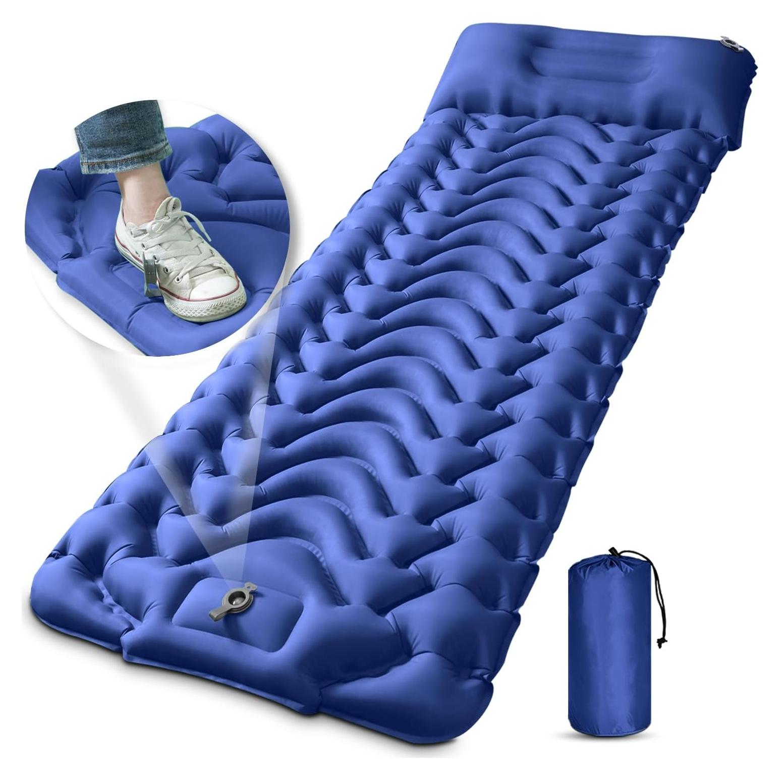 MEETPEAK Sleeping Pad, Extra Thickness Inflatable Camping Sleeping Mat with Pillow Built-in Foot Press, Compact Ultralight Camping Air Mattress for Backpacking, Hiking, Tent