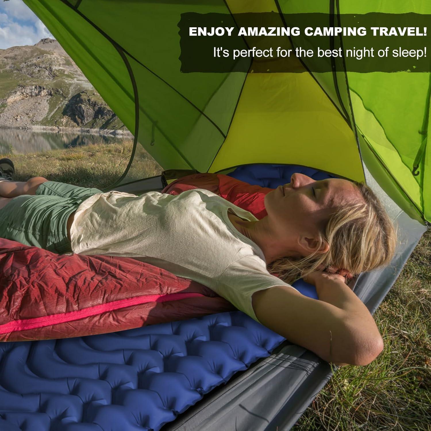 MEETPEAK Sleeping Pad, Extra Thickness Inflatable Camping Sleeping Mat with Pillow Built-in Foot Press, Compact Ultralight Camping Air Mattress for Backpacking, Hiking, Tent