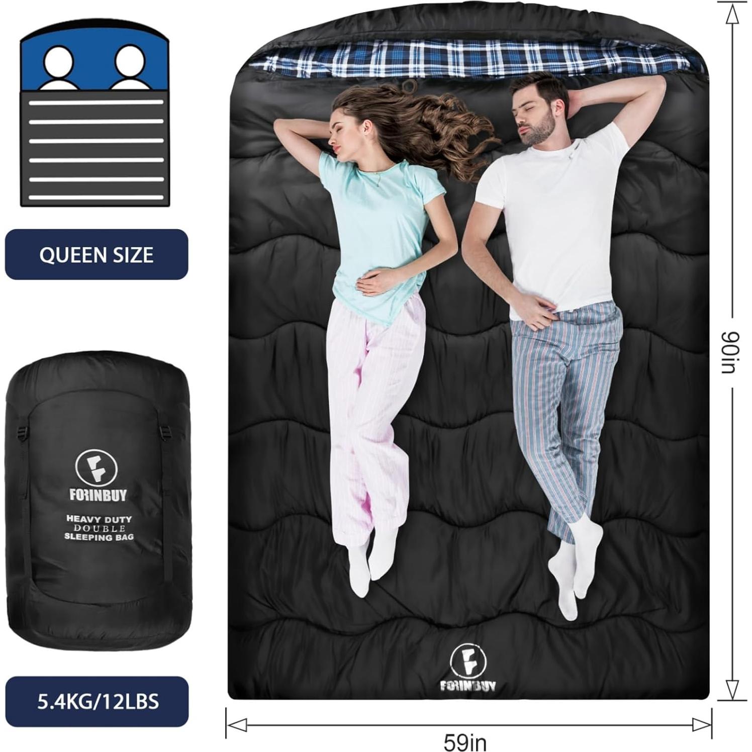 Saco de Dormir Doble Forinbuy FB2309 Azul 0°C Queen