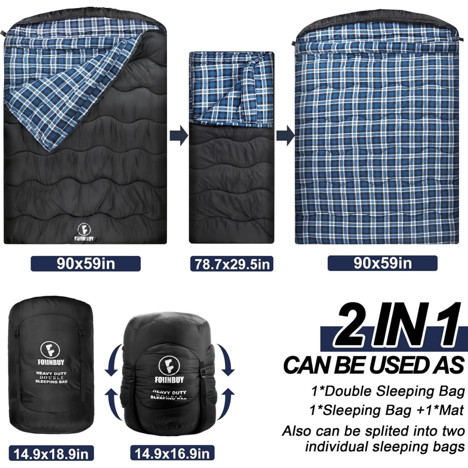 Saco de Dormir Doble Forinbuy FB2309 Azul 0°C Queen