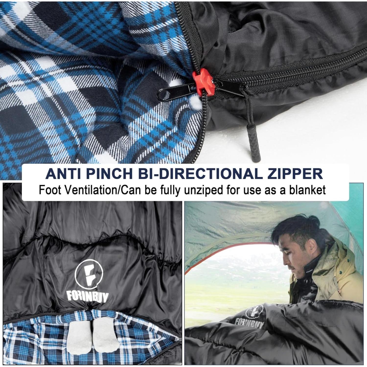 Saco de Dormir Doble Forinbuy FB2309 Azul 0°C Queen