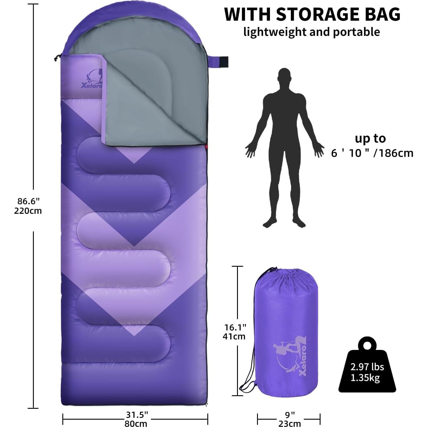 Saco de dormir Xelaro rectangular 3 estaciones 220x80cm