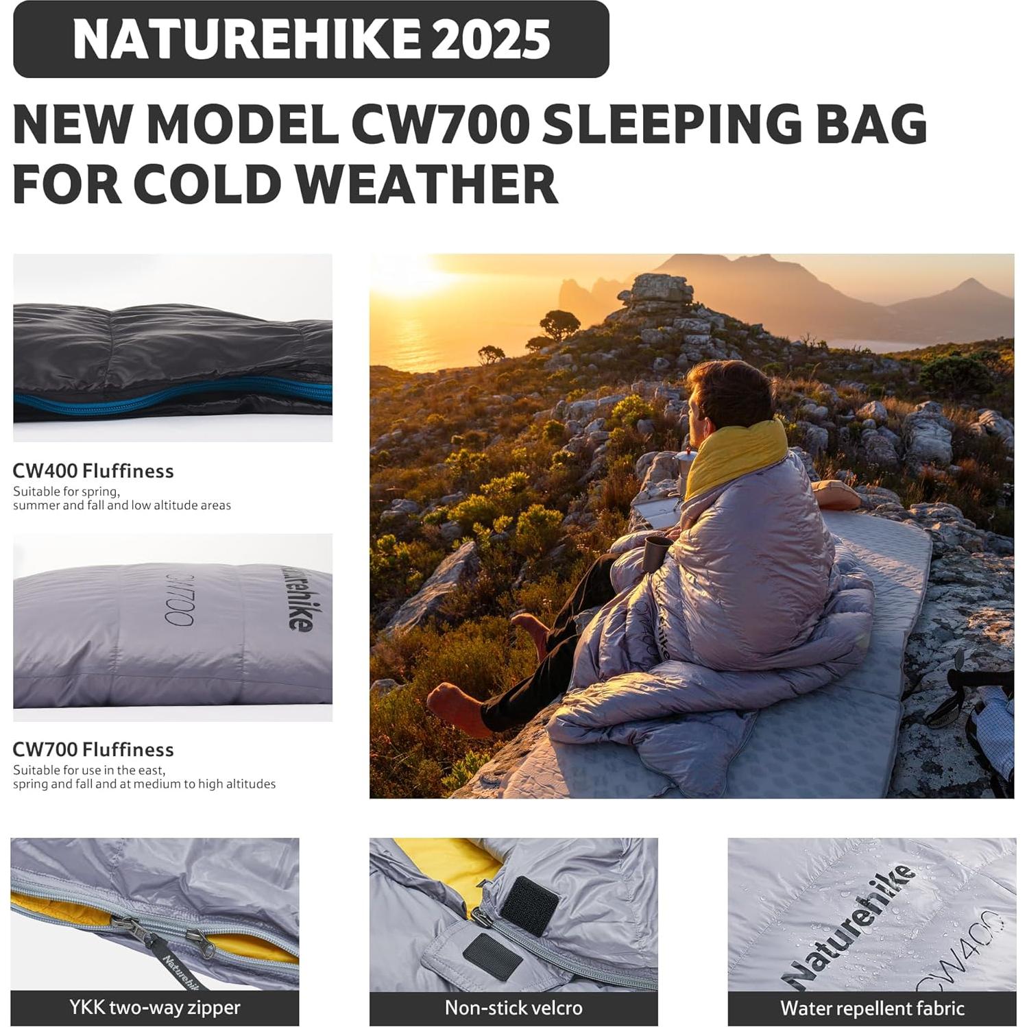 Saco de Dormir Ultraligero Naturehike CW700 0°C Plumón RDS