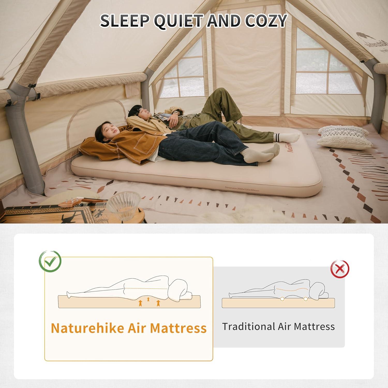 Naturehike Self Inflating Sleeping Pad Camping Air Mattress with Portable Mini Air Pump Inflatable Mattress for Home, Camping, Guests Double