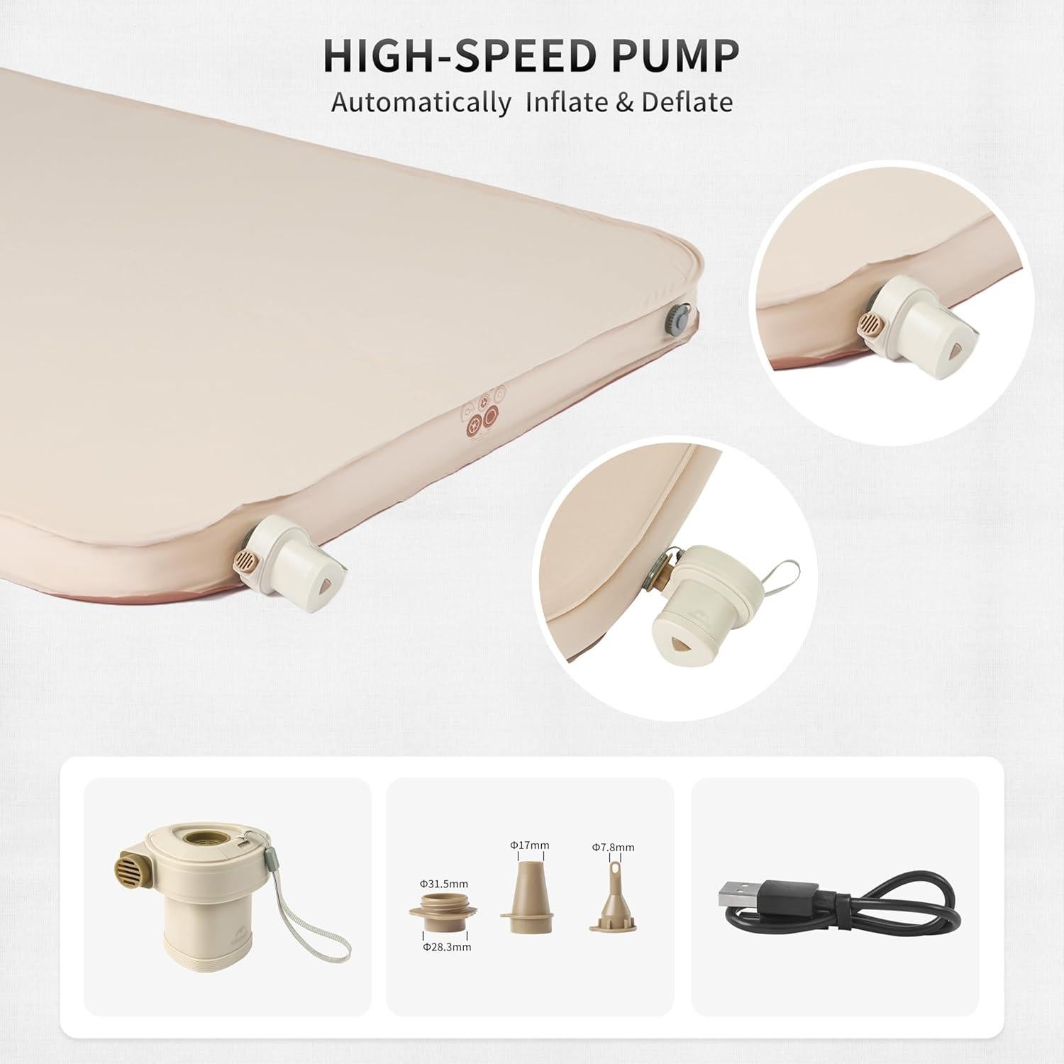 Naturehike Self Inflating Sleeping Pad Camping Air Mattress with Portable Mini Air Pump Inflatable Mattress for Home, Camping, Guests Double