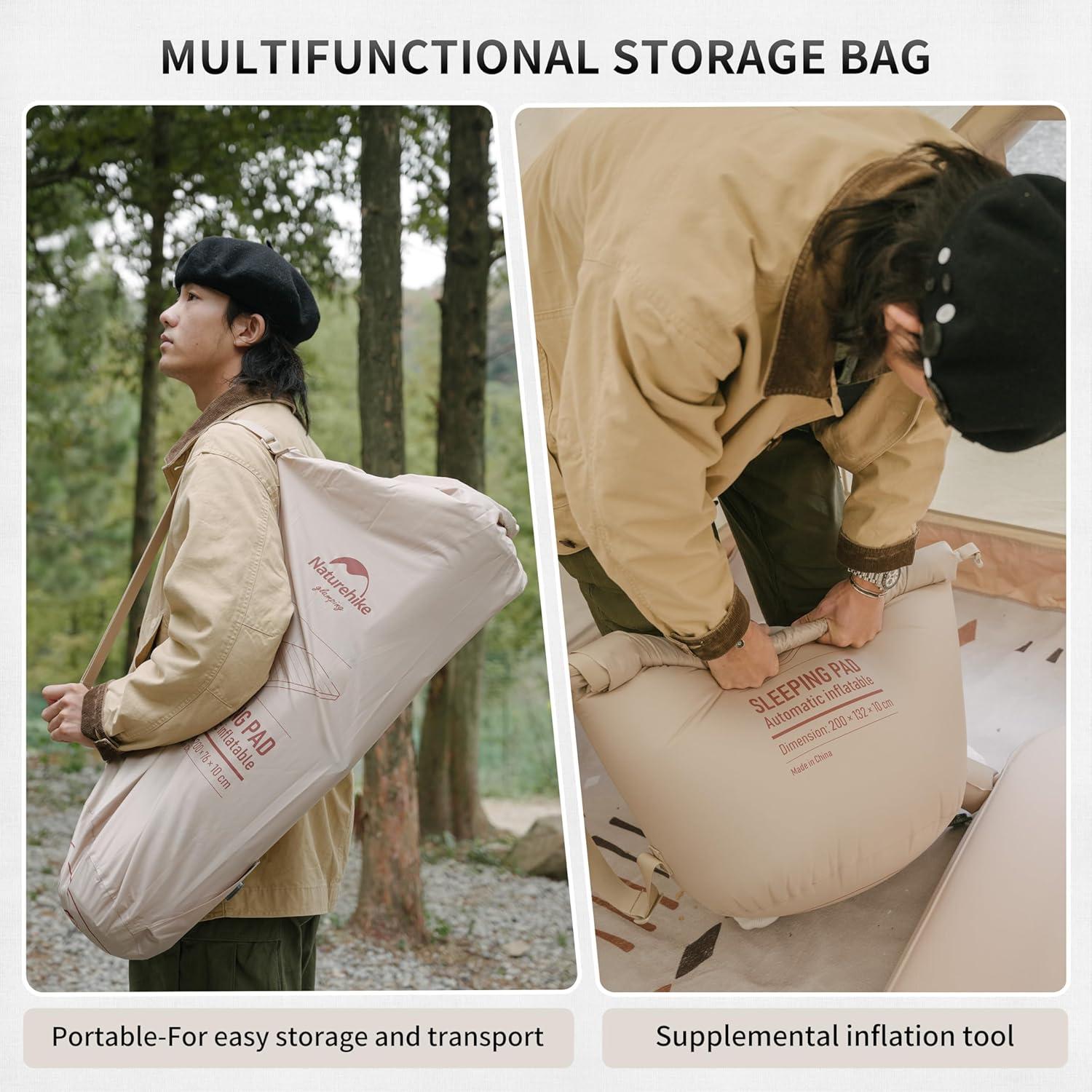 Naturehike Self Inflating Sleeping Pad Camping Air Mattress with Portable Mini Air Pump Inflatable Mattress for Home, Camping, Guests Double