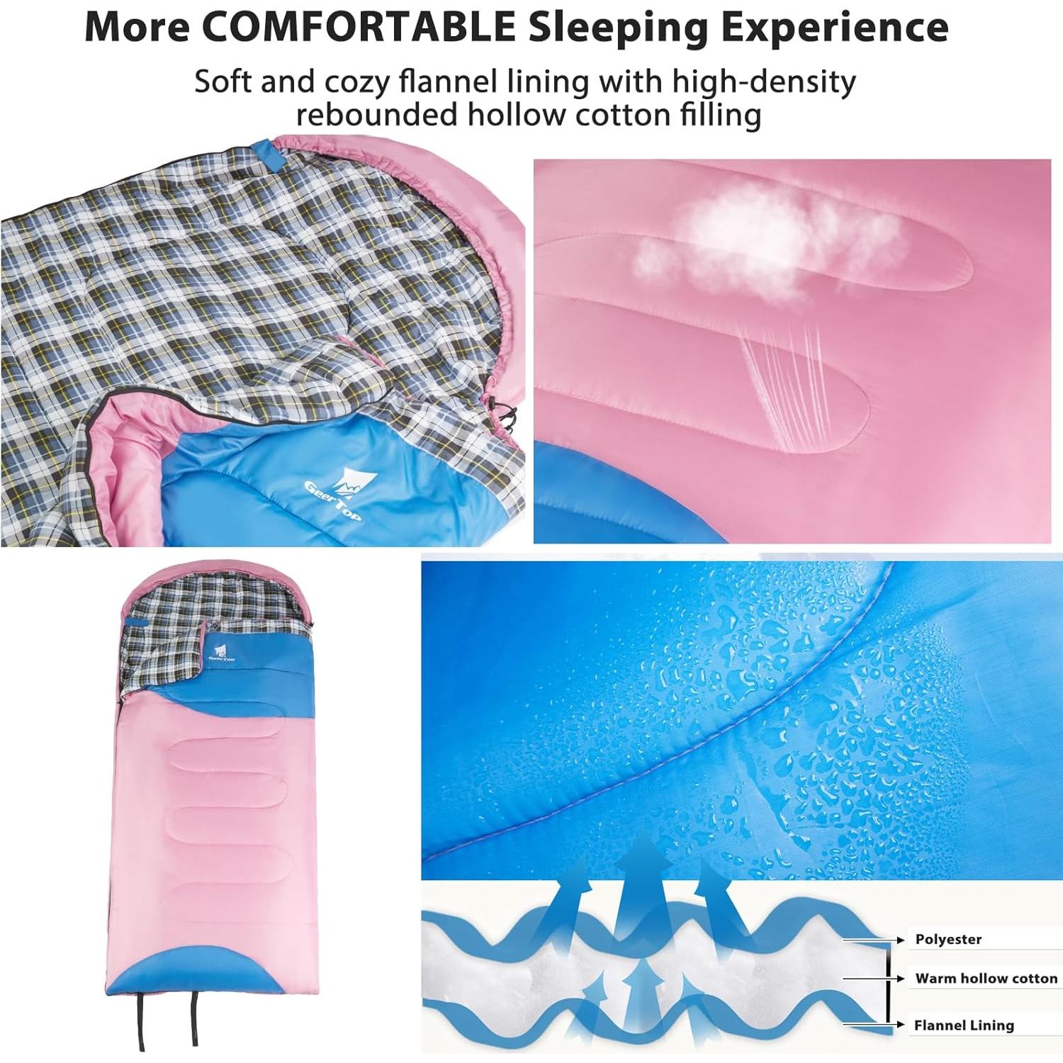 Saco de Dormir GEERTOP Franela XXL para Climas Fríos