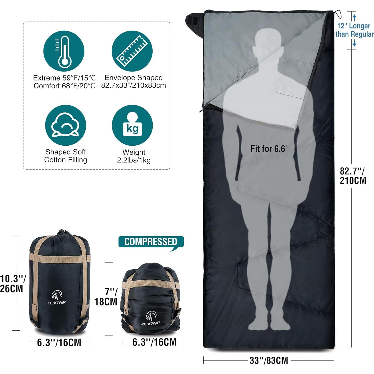 Saco de Dormir Ultra Ligero REDCAMP 1 Persona Verano 210x83cm