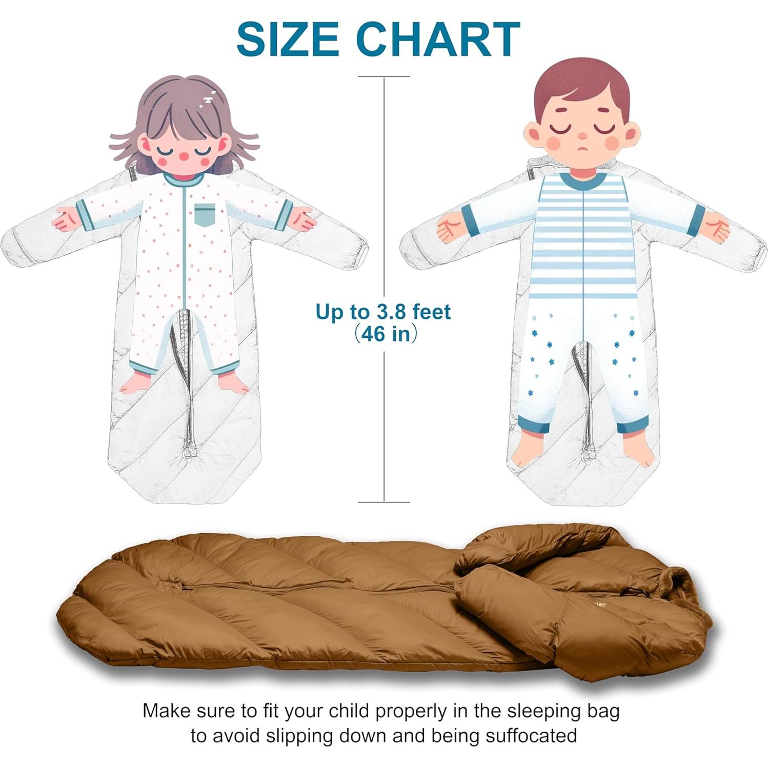 Saco de Dormir Infantil AZITREK 107 cm Acolchado para Camping