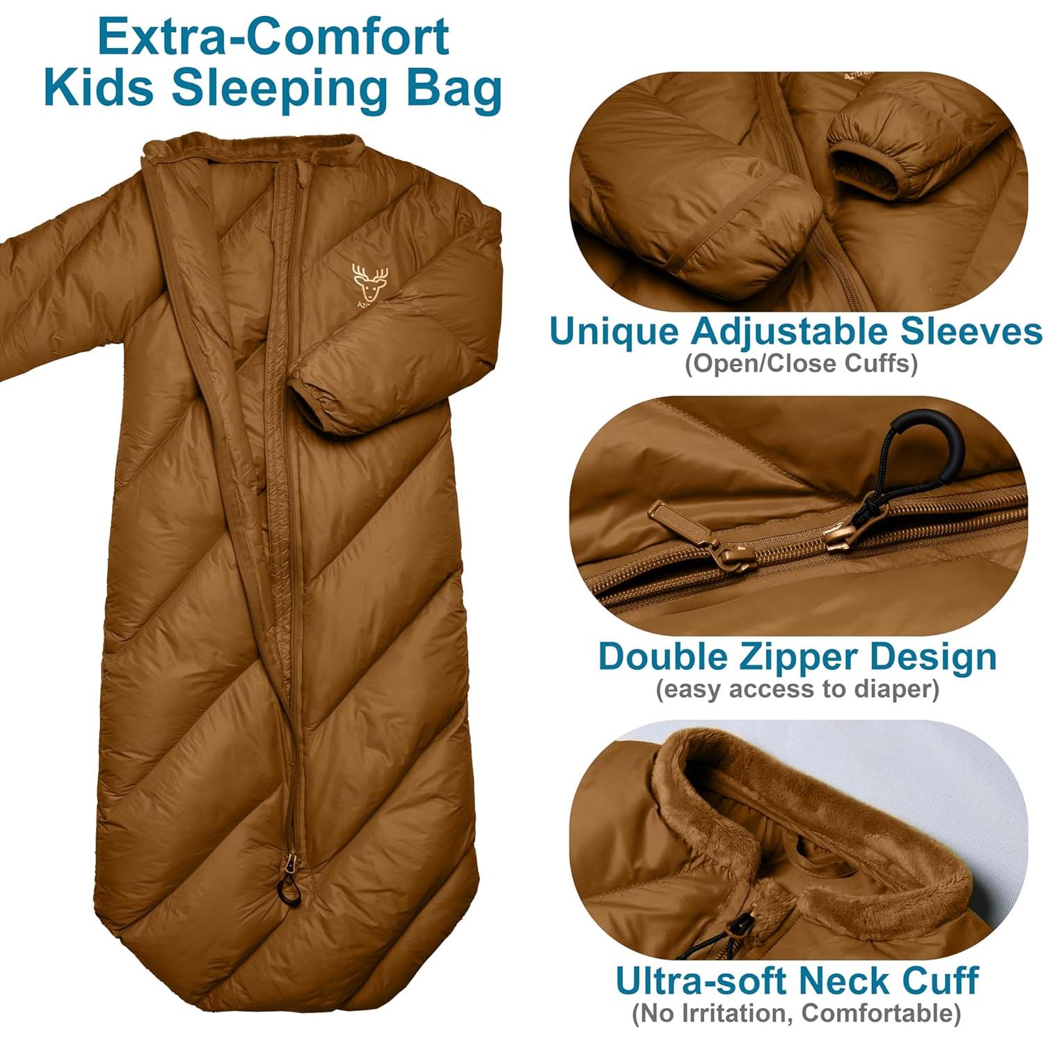Saco de Dormir Infantil AZITREK 107 cm Acolchado para Camping