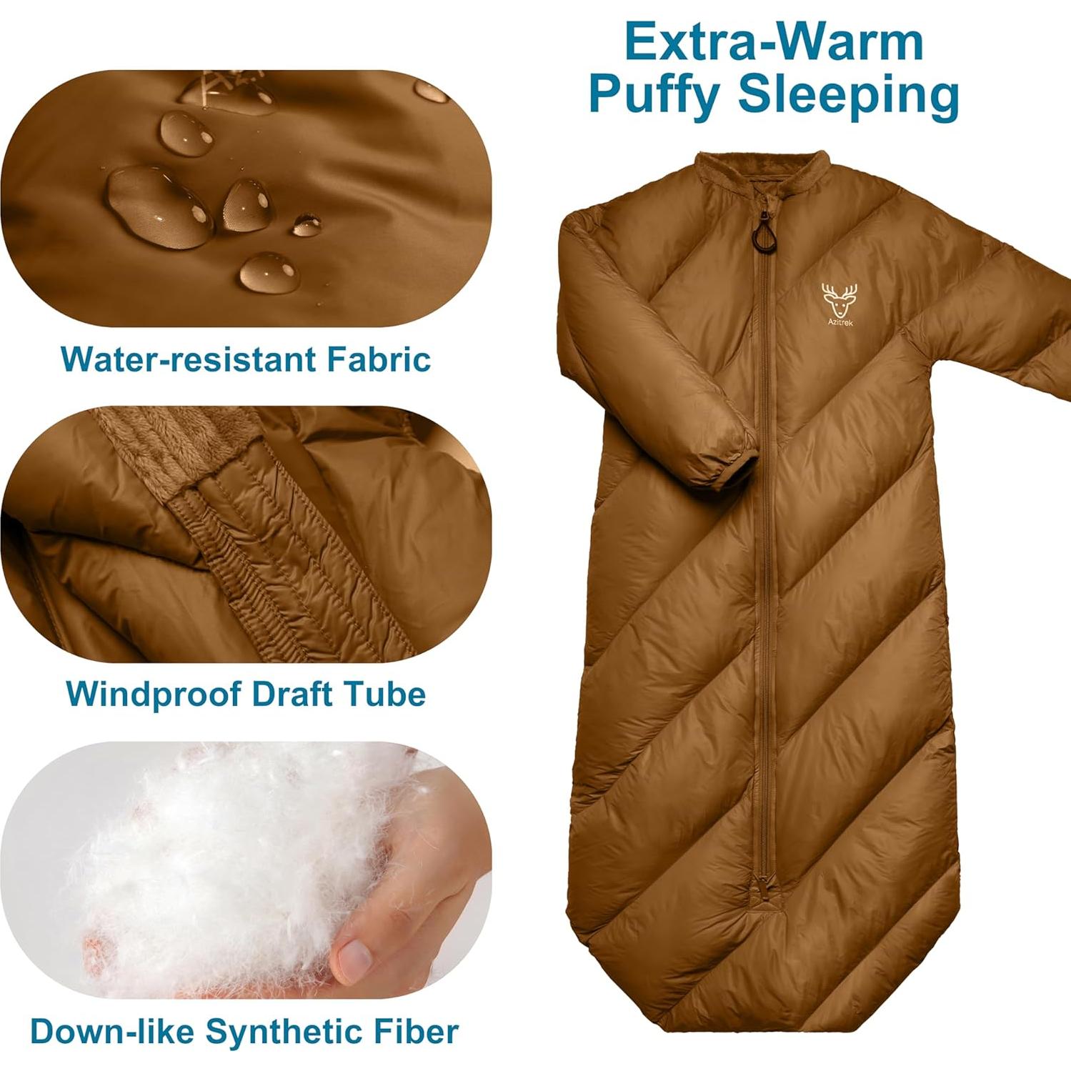 Saco de Dormir Infantil AZITREK 107 cm Acolchado para Camping