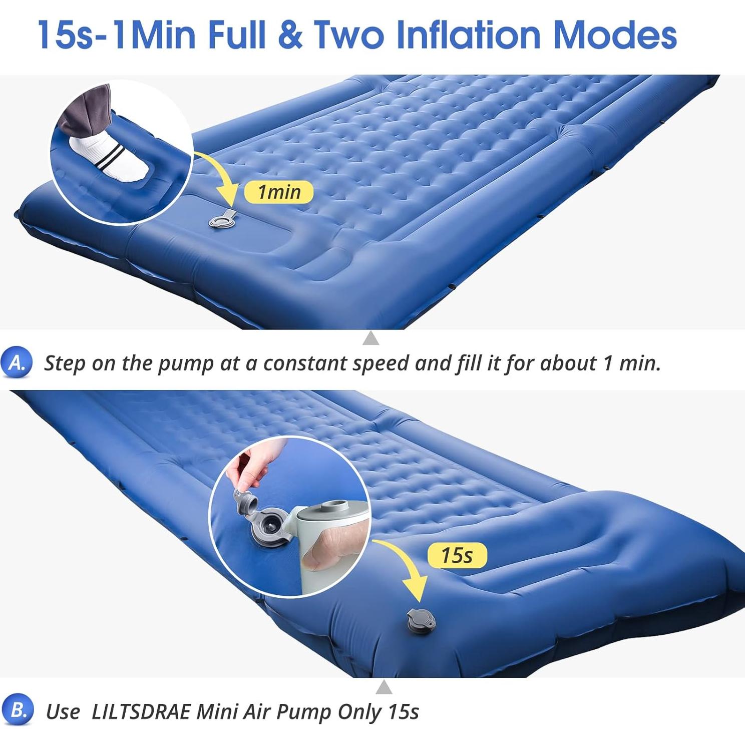 Colchoneta Inflable LILTSDRAE 5" con Almohada y Bomba - Azul