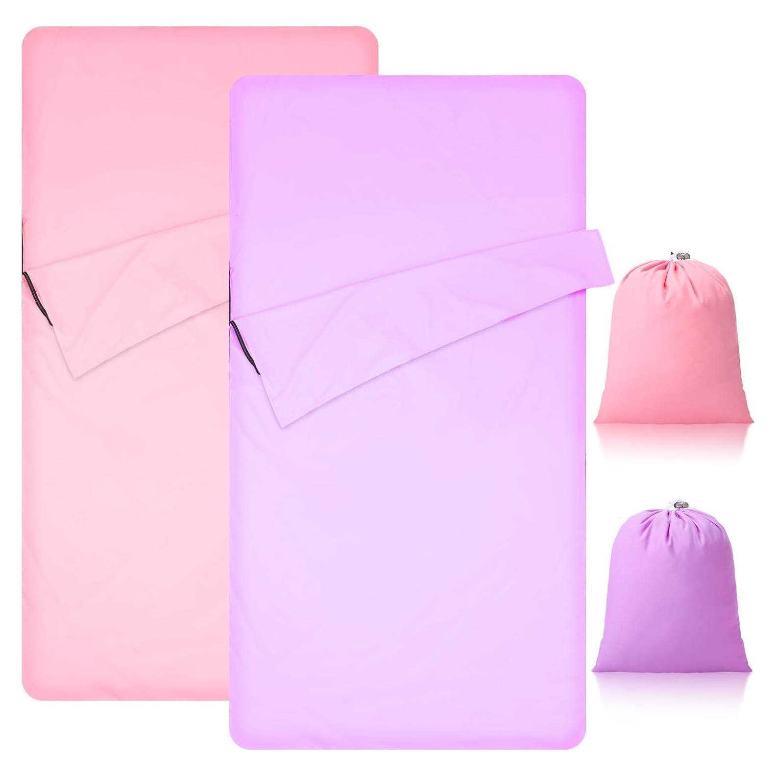 2 Pack Sleeping Bag Liner Portable Polyester Microfiber Adult Sleep Sack with Pocket Bag Travel Self Tan Sheets for Hotel Summer Camping Hiking Business Outdoor Indoor