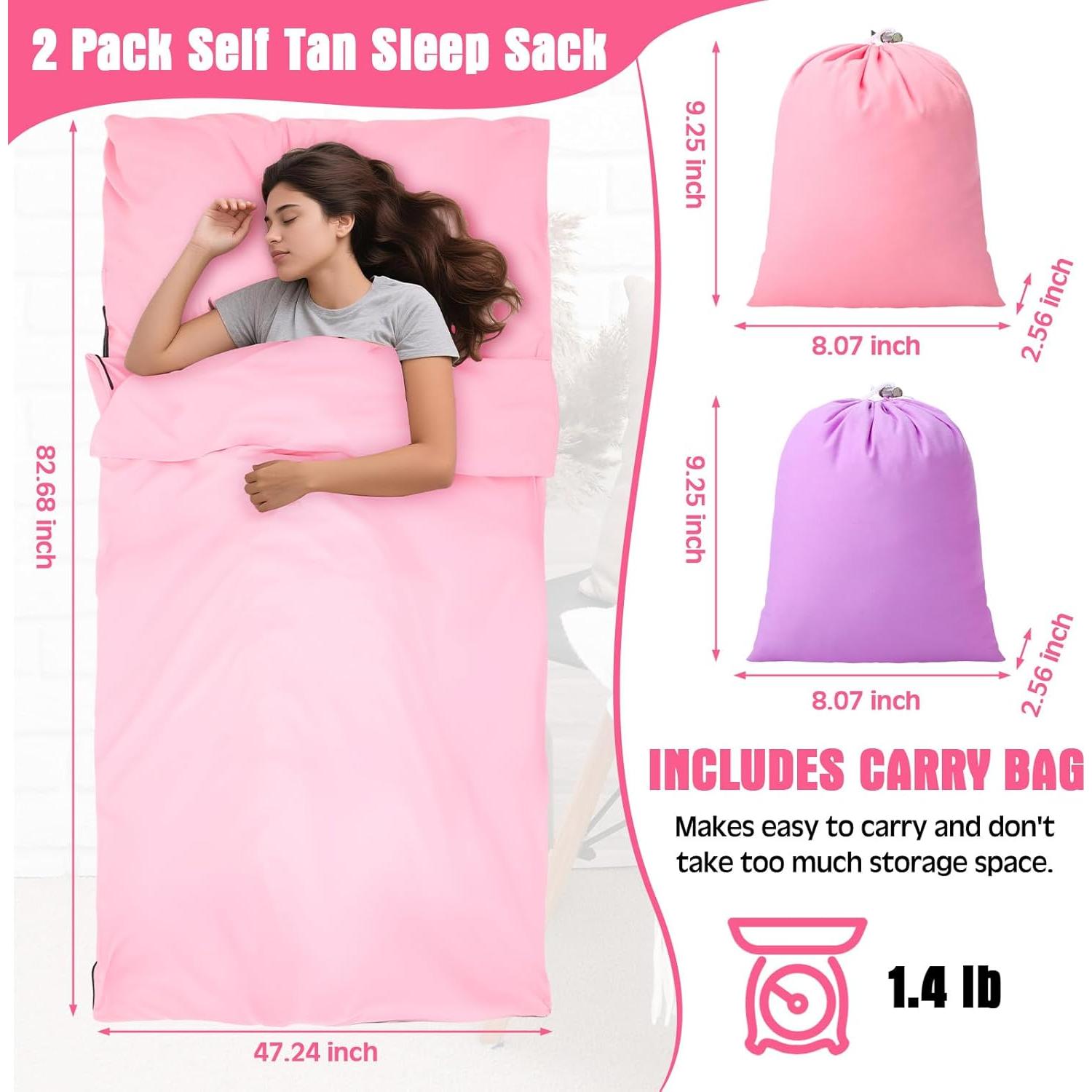 2 Pack Sleeping Bag Liner Portable Polyester Microfiber Adult Sleep Sack with Pocket Bag Travel Self Tan Sheets for Hotel Summer Camping Hiking Business Outdoor Indoor