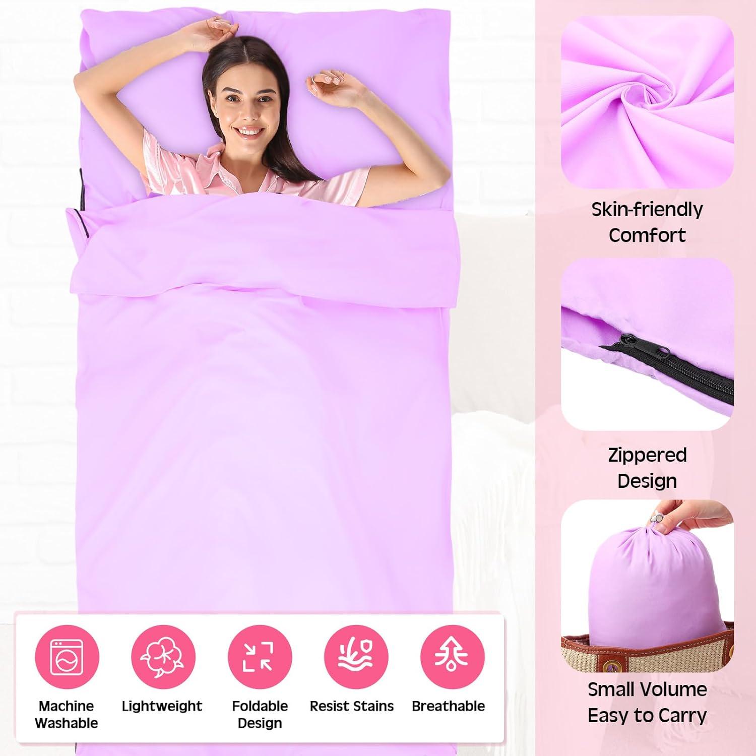 2 Pack Sleeping Bag Liner Portable Polyester Microfiber Adult Sleep Sack with Pocket Bag Travel Self Tan Sheets for Hotel Summer Camping Hiking Business Outdoor Indoor