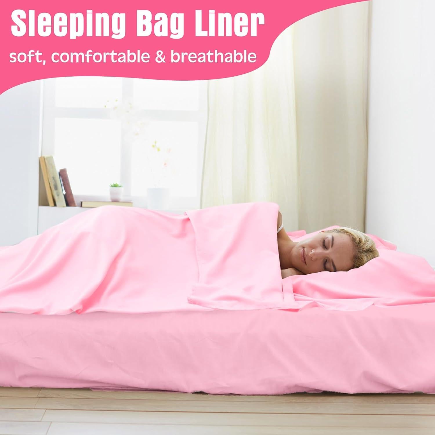 2 Pack Sleeping Bag Liner Portable Polyester Microfiber Adult Sleep Sack with Pocket Bag Travel Self Tan Sheets for Hotel Summer Camping Hiking Business Outdoor Indoor