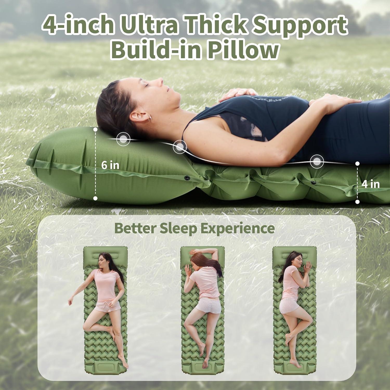 Colchoneta Inflable WILDOMS 4" Grosor Verde Oliva para Camping