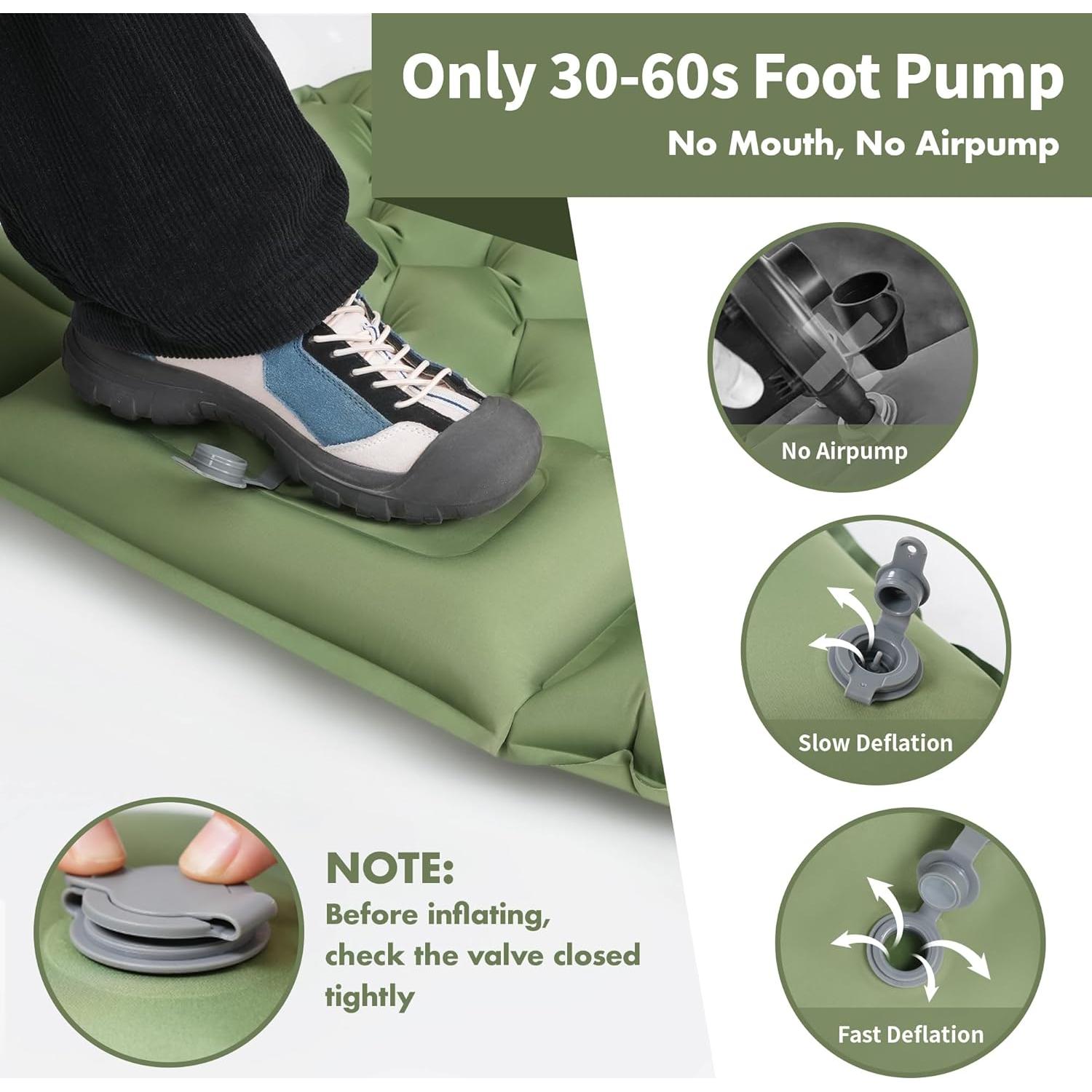 Colchoneta Inflable WILDOMS 4" Grosor Verde Oliva para Camping