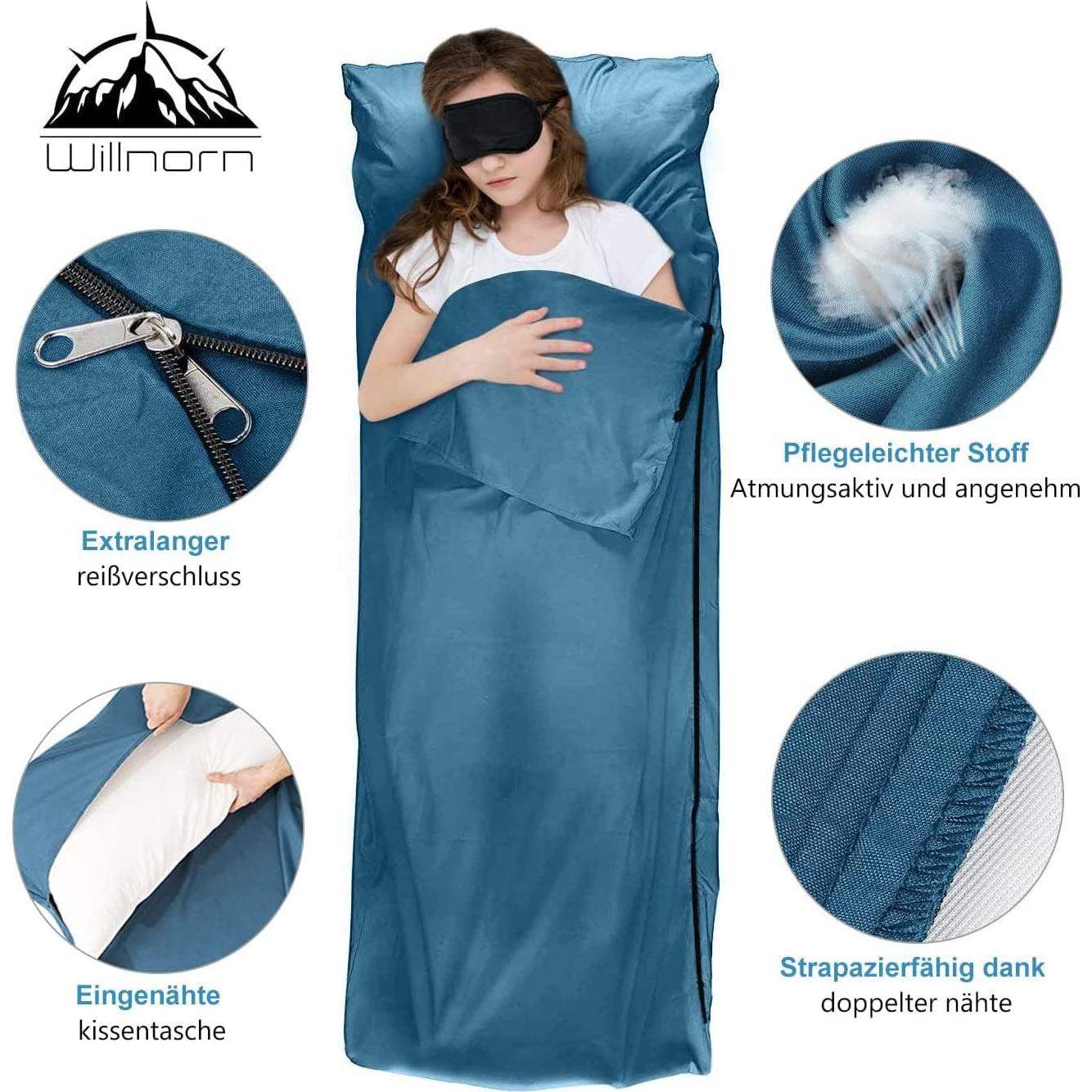 Forro de Saco de Dormir WILLNORN Microfibra Azul Claro 219x95cm