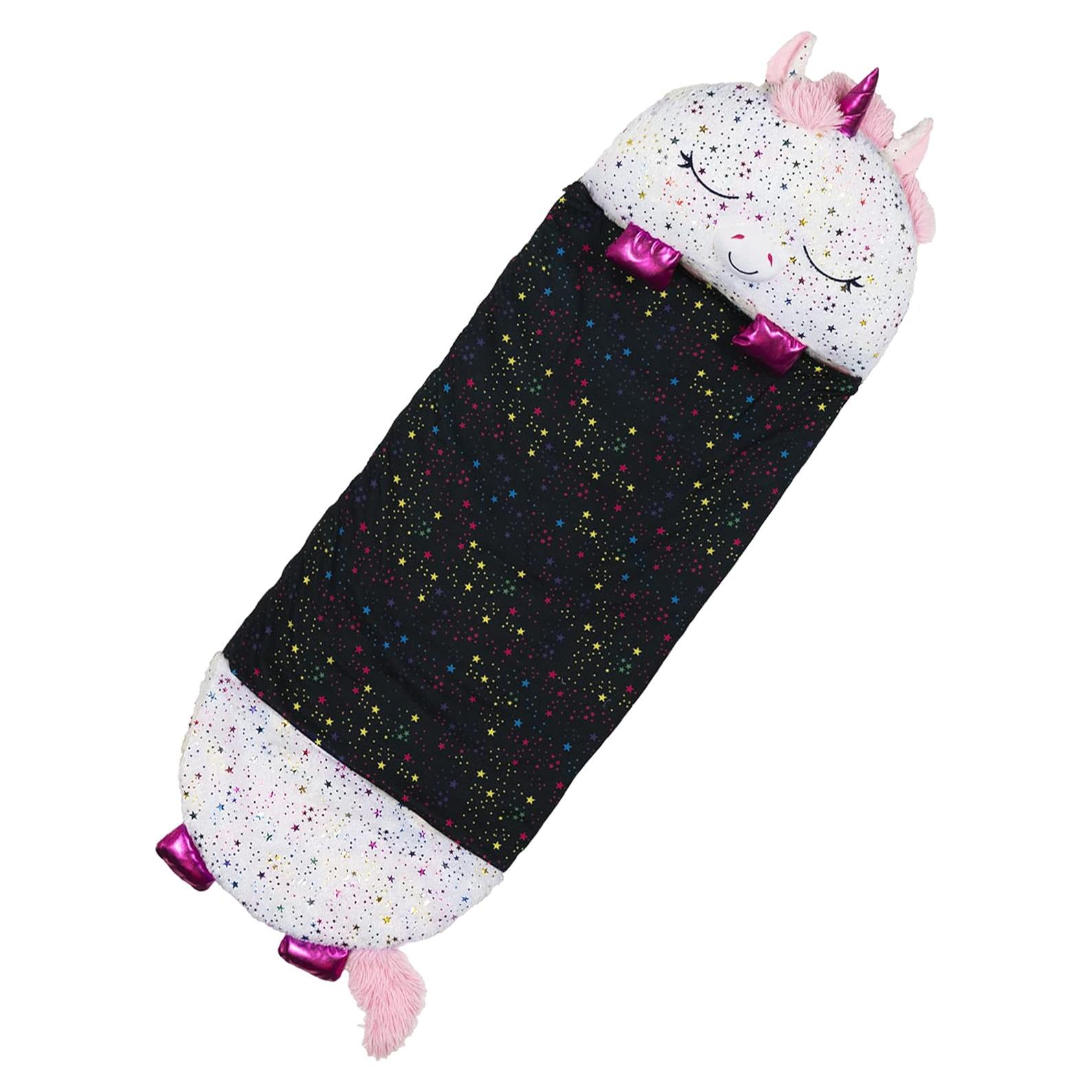 Happy Nappers Pillow & Sleepy Sack- Comfy, Cozy, Compact, Super Soft, Warm, All Season, Sleeping Bag with Pillow- Medium 54” x 20”, Shimmer Unicorn