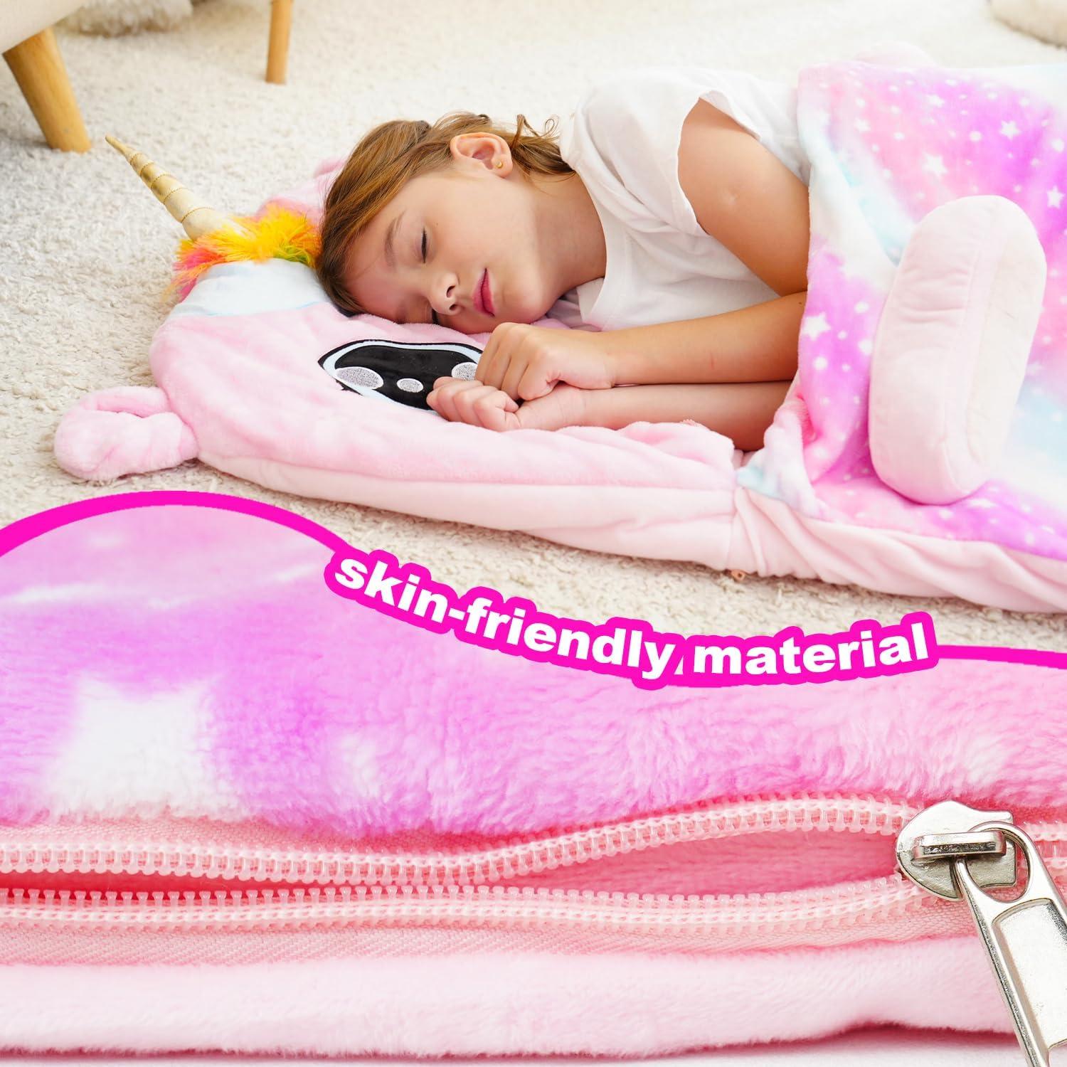 Saco de dormir rosa Micling para niños 3-12 años con almohada