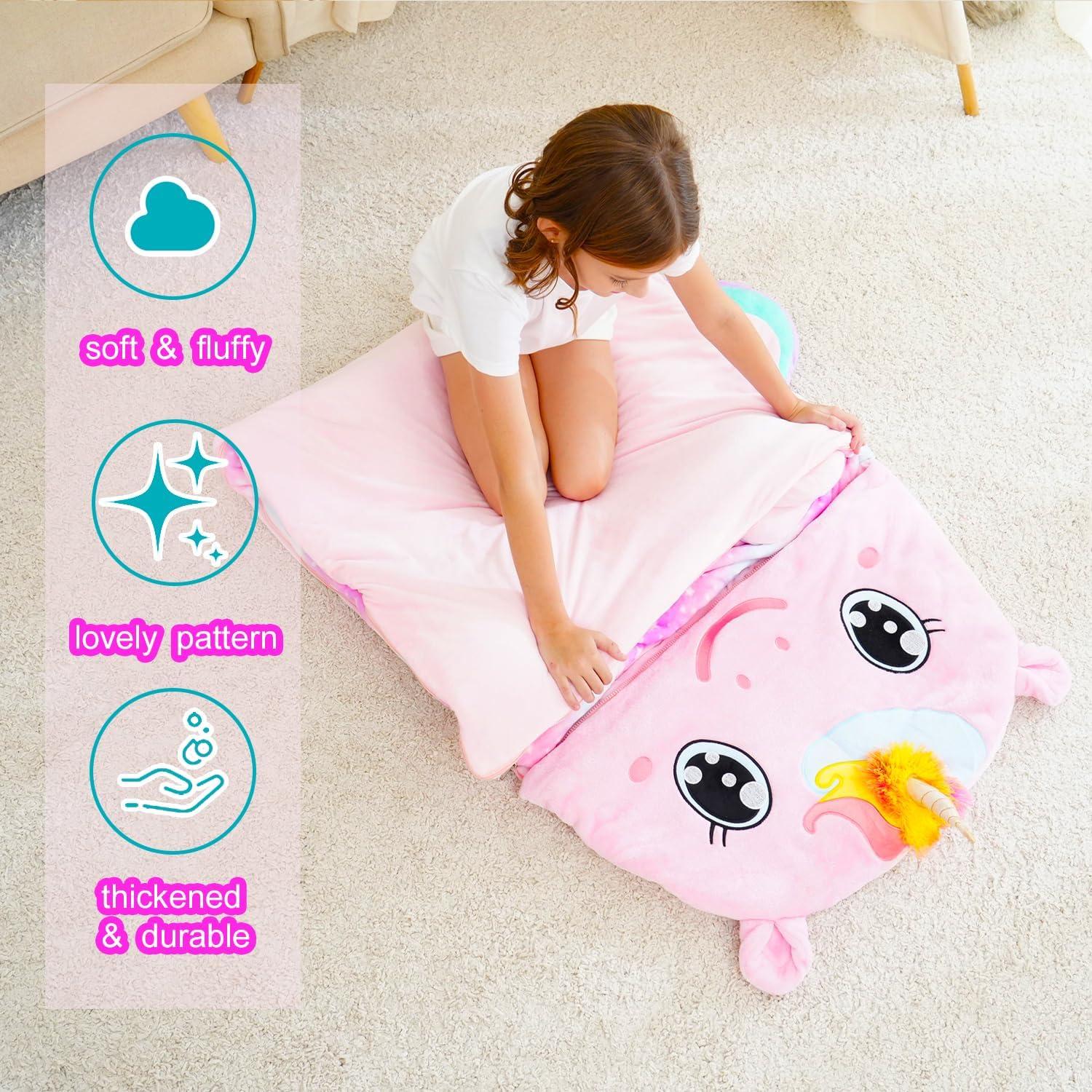 Saco de dormir rosa Micling para niños 3-12 años con almohada