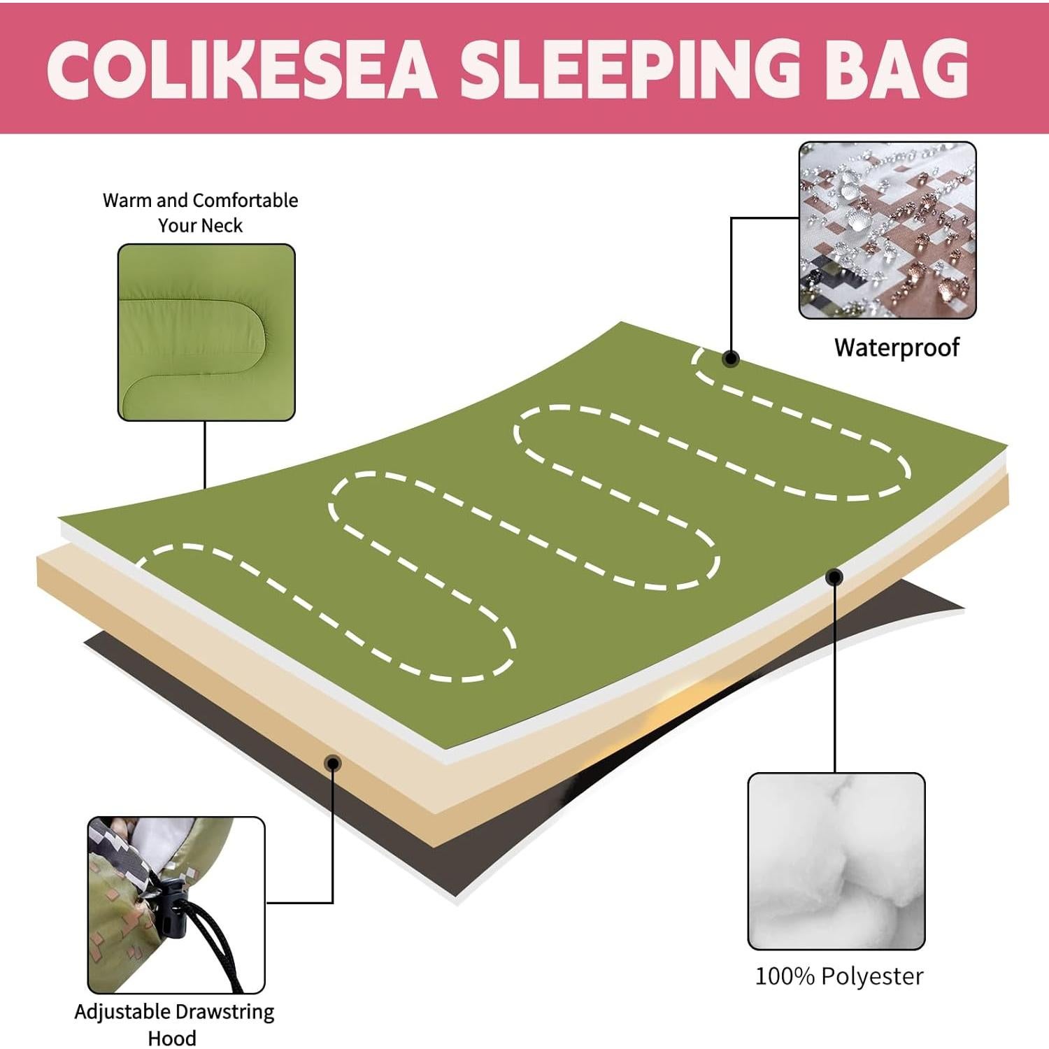 Saco de Dormir COLIKESEA Camuflaje Individual 3-4 Estaciones