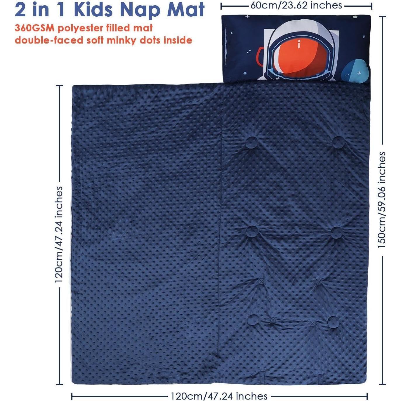 Kids Sleeping Bag Toddler Nap Mat with Removable Pillow, Large Foldable Sleeping Bag for Girls Boys, Easy Clean Slumber Bag with Double Zip for Camping School Preschool Daycare, 59×24 inch