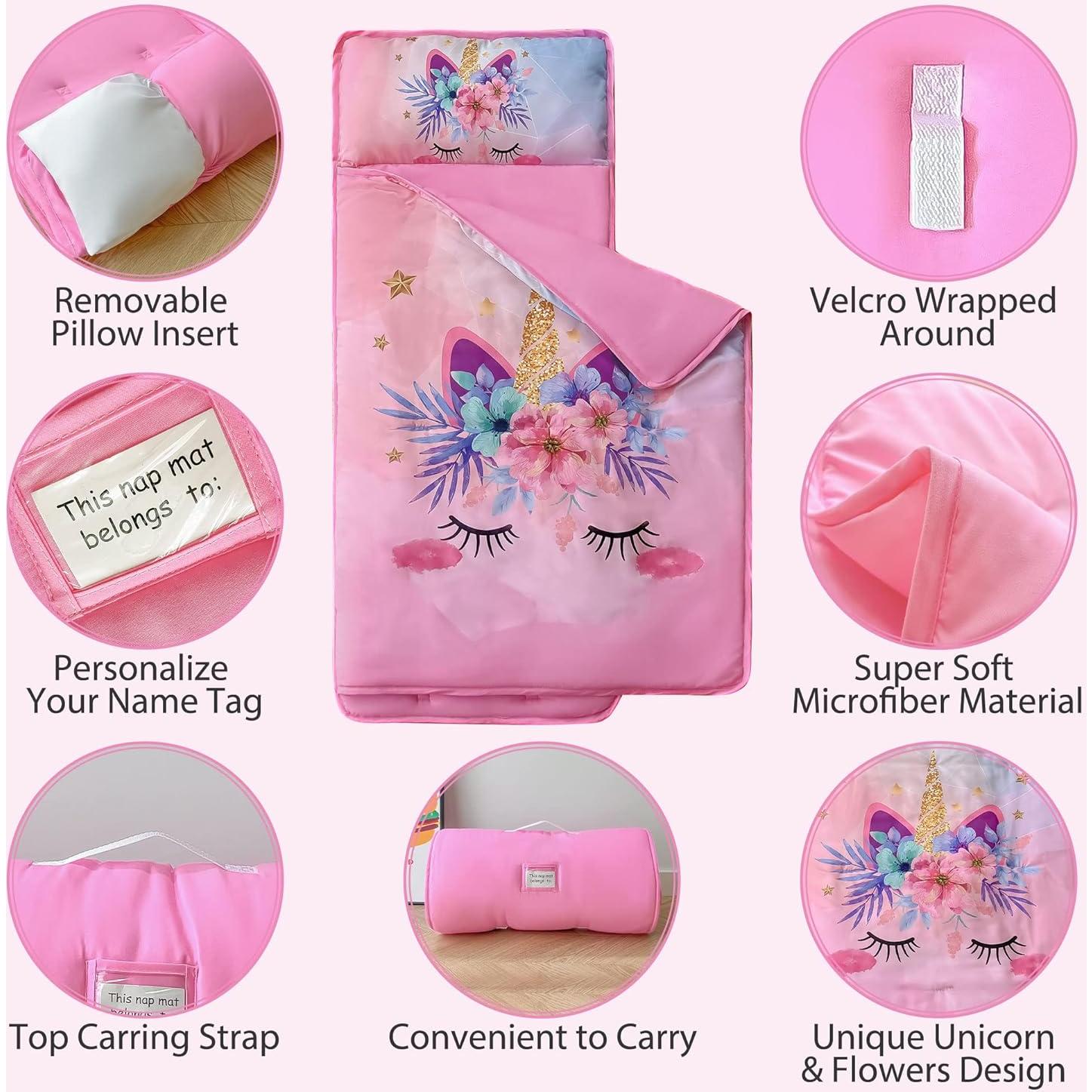 Mat de Siesta Unicornio Rosa VIVILINEN 127x51 cm con Almohada