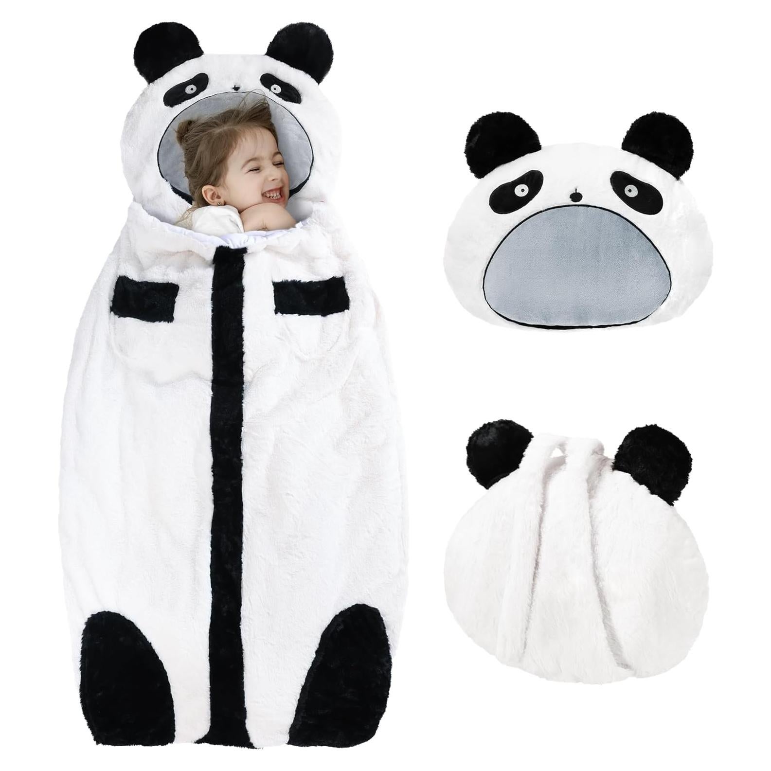 Saco de dormir infantil LUFEEMGA panda 2 en 1 con almohada