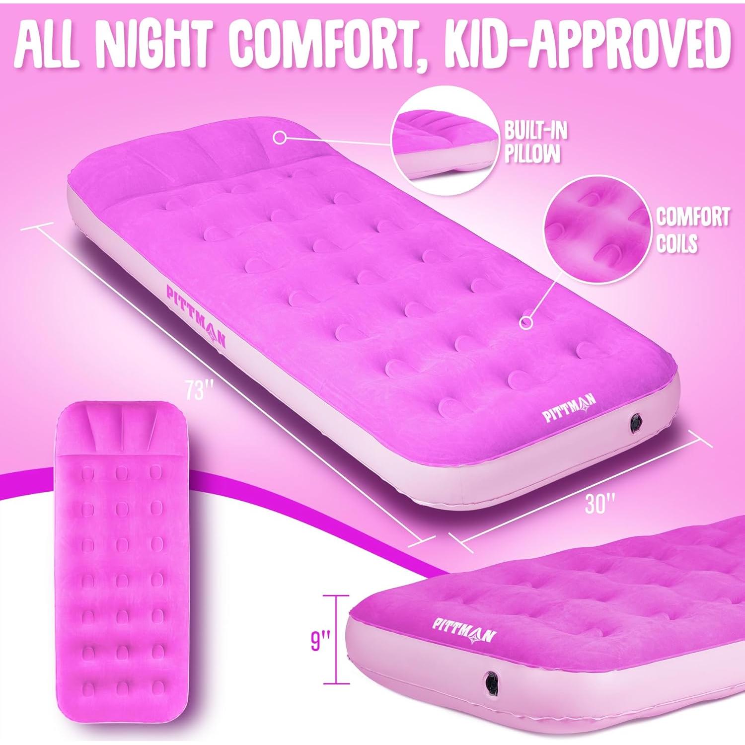 Colchón de Aire Pittman Outdoors Kidmat Twin Rosa con Mochila