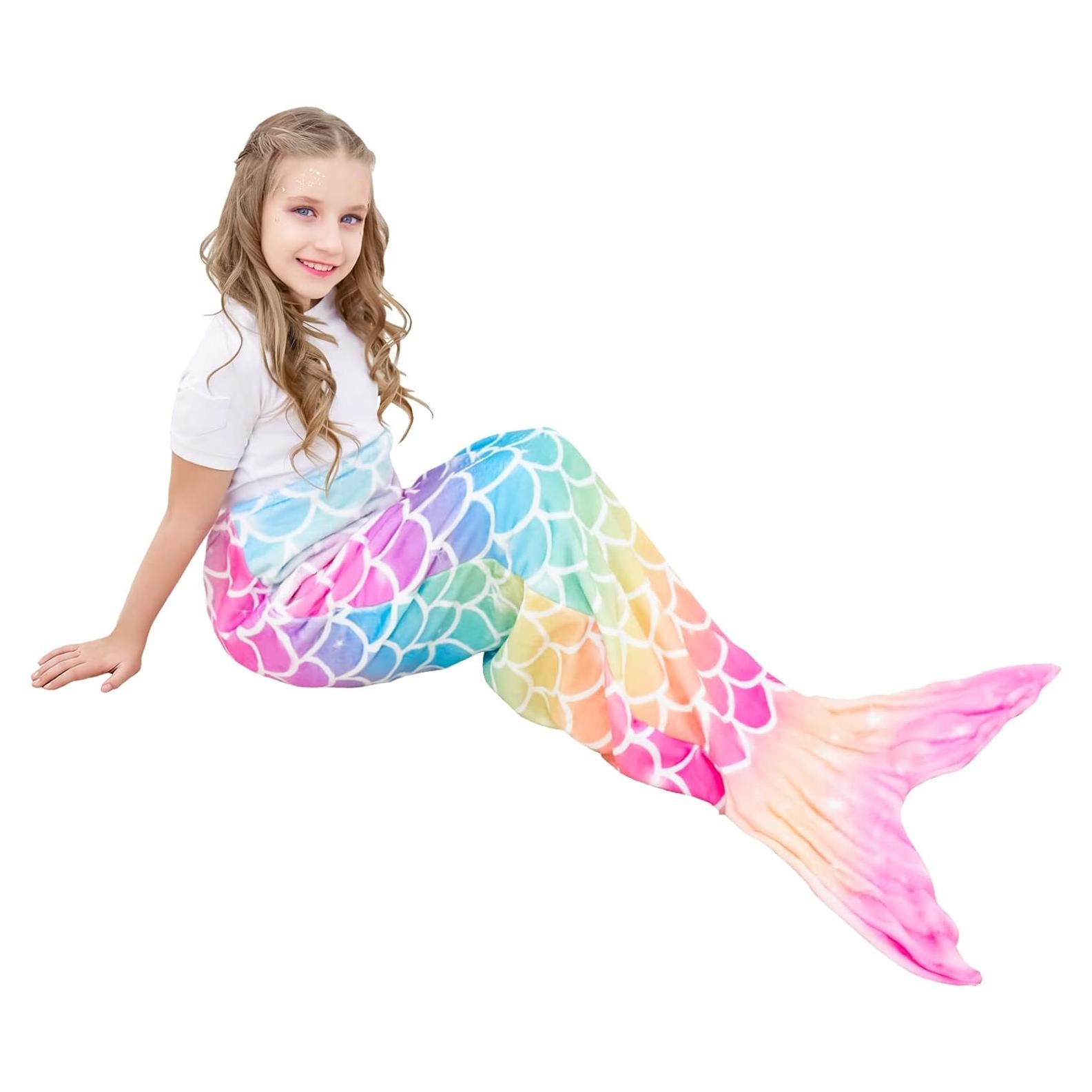 Manta de Sirena WERNNSAI Arcoíris 110x40cm Suave Franela