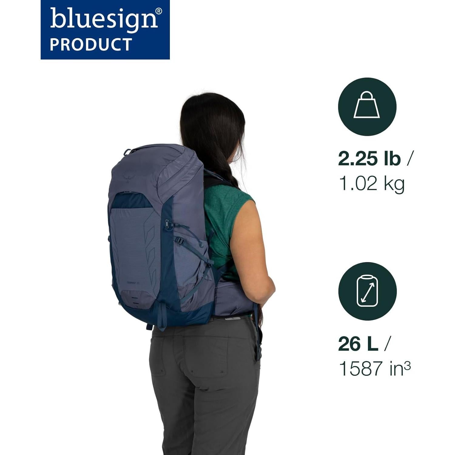 Osprey Tempest 26L Women's Lightweight Hiking Backpack with Hipbelt, Frosty Mint Green/Botanica