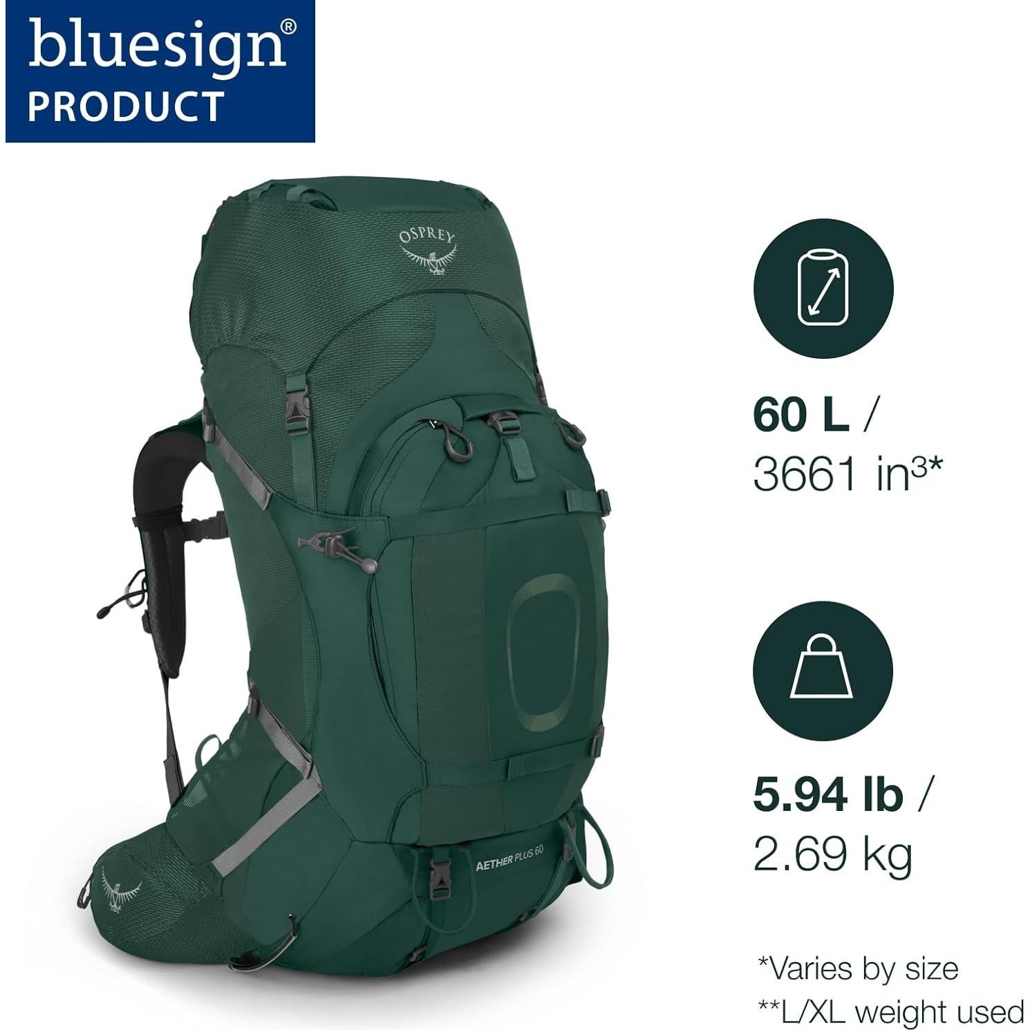 Mochila de Senderismo Osprey Aether Plus 60L Verde Axo L/XL