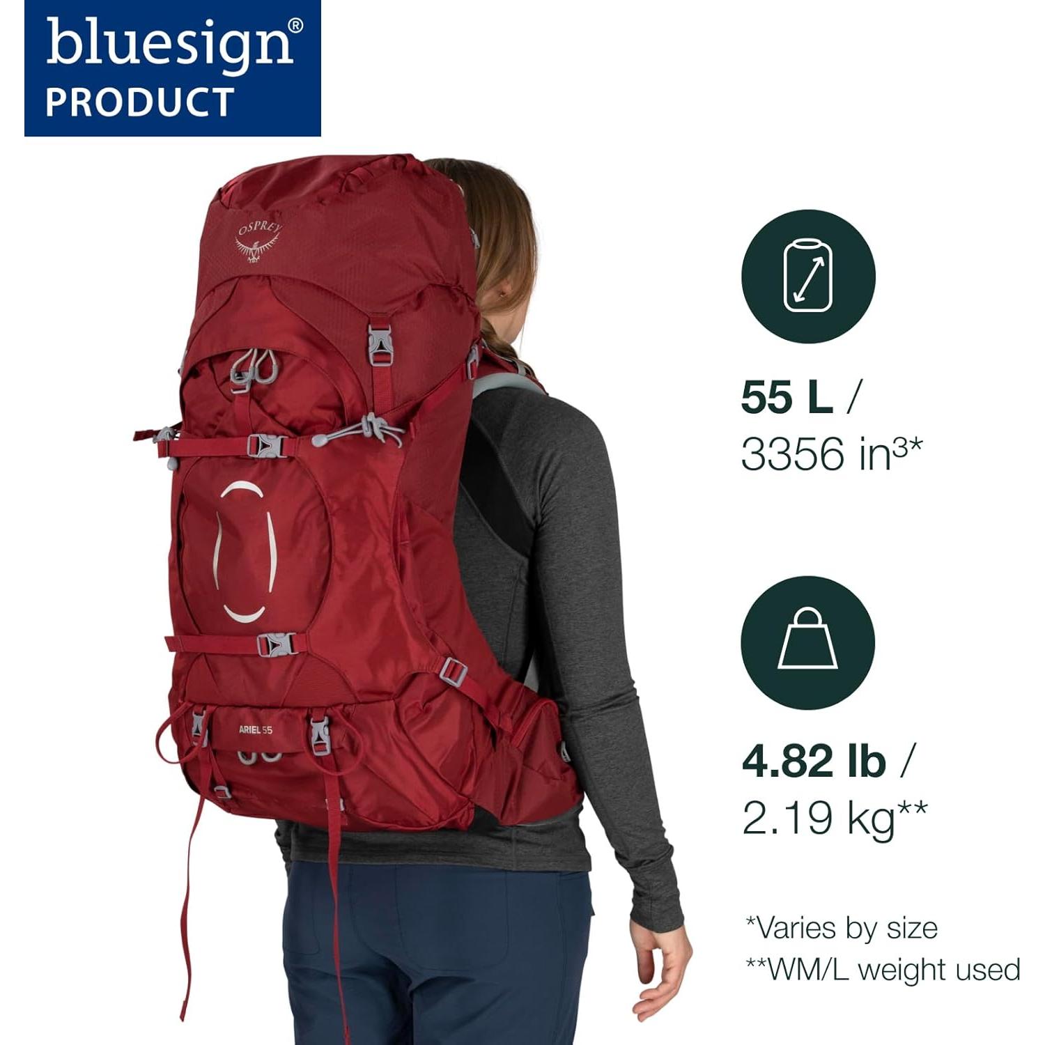 Mochila de Senderismo Osprey Ariel 55L para Mujeres Rojo Cereza