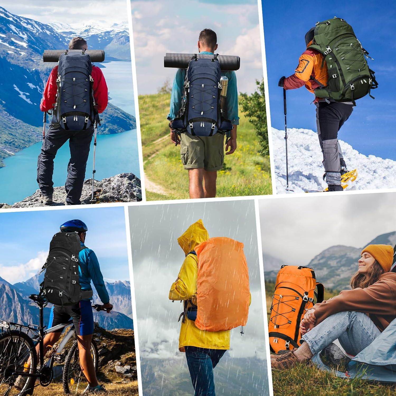 60L Waterproof Backpacking Hiking Backpack with Rain Cover for Men Women, Large Camping Backpack, Green