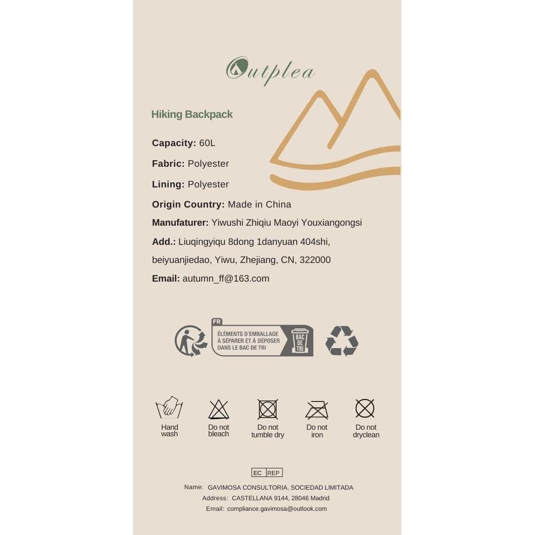 60L Waterproof Backpacking Hiking Backpack with Rain Cover for Men Women, Large Camping Backpack, Green